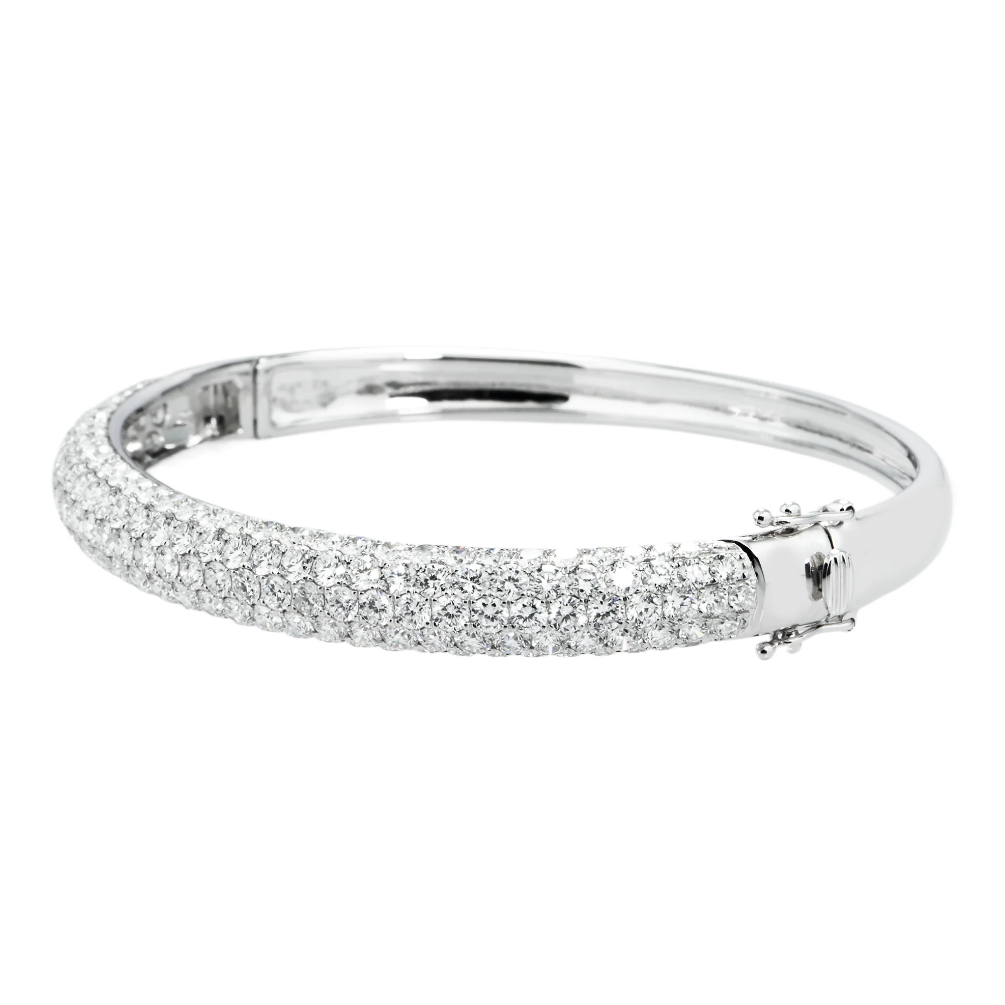 White Gold 4 Row Pave Set Round Diamond Bangle Bracelet 6.62ct - Image 5