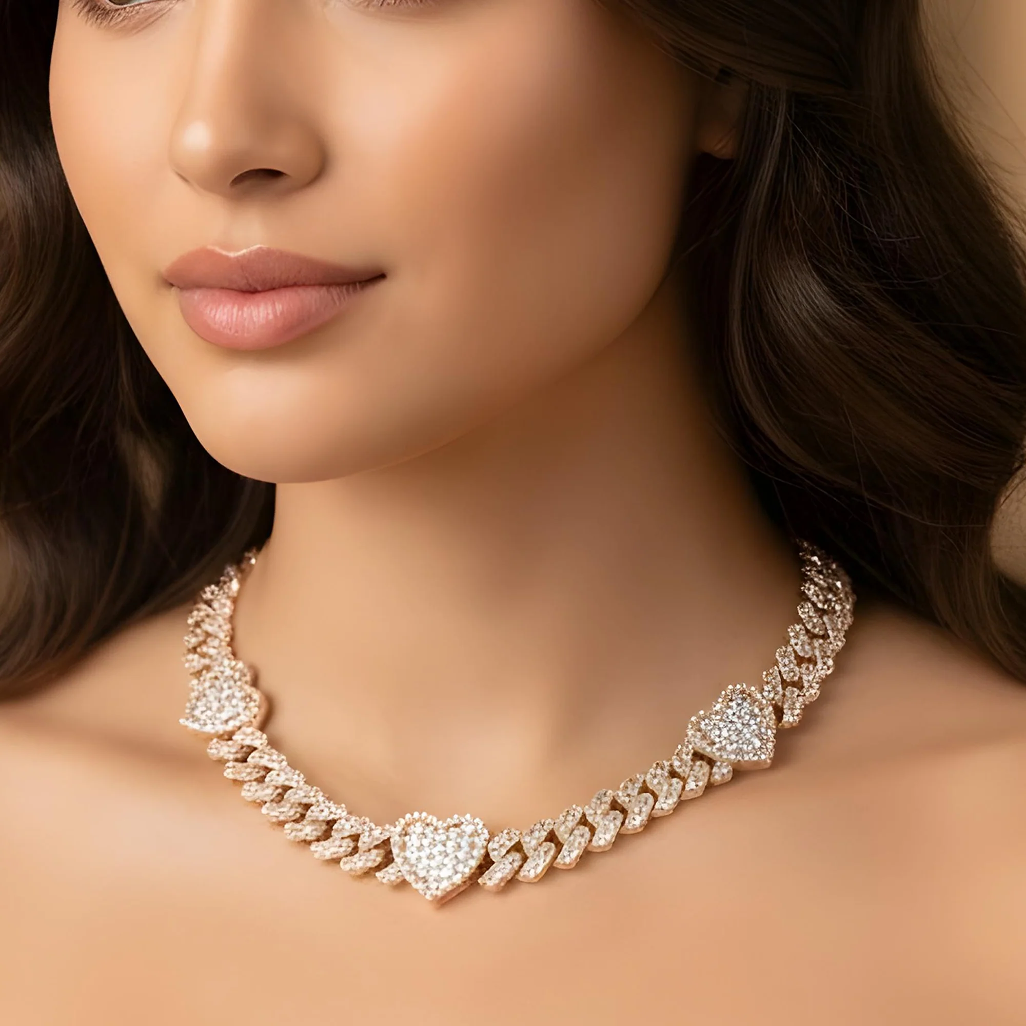 10K White Gold 13mm Asscher, Baguette & Round Diamond Triple Heart Cuban Link Chain 26.11ct - Image 7