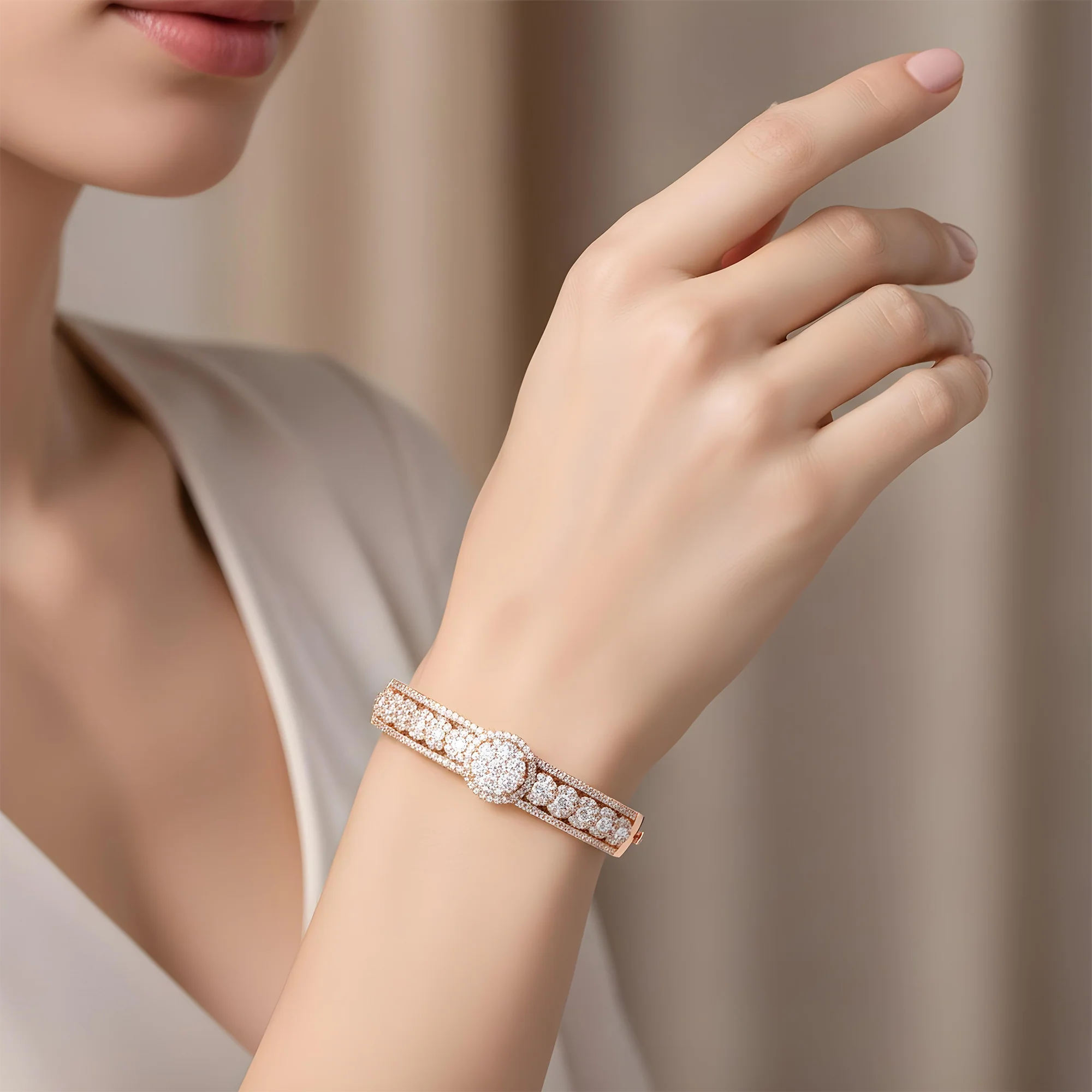 White Gold Detailed Round Diamond Bangle Bracelet 4.70ct - Image 9
