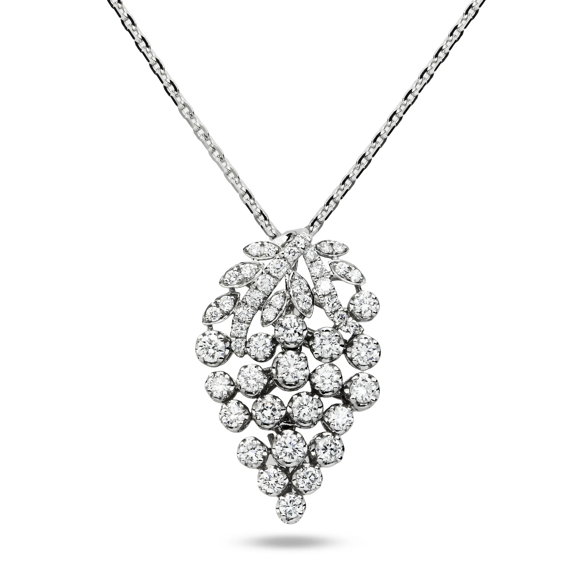White Gold Diamond Berry Pendant & Chain Necklace 1.63ct