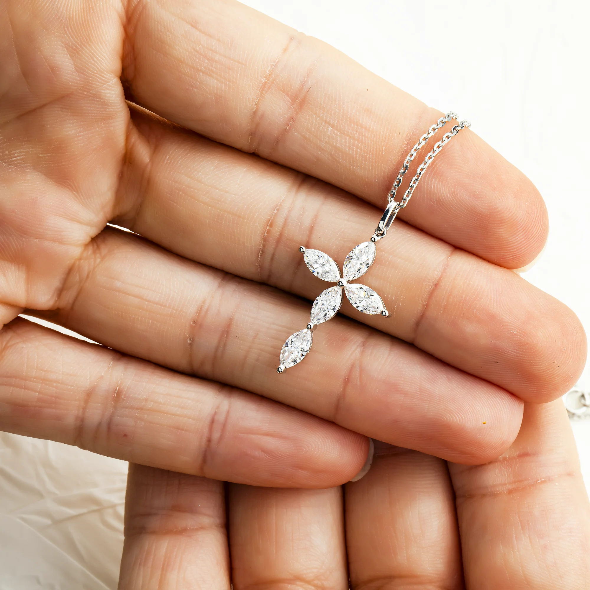 White Gold Marquise Cut Diamond Cross Pendant & Chain Necklace 1.48ct - Image 2
