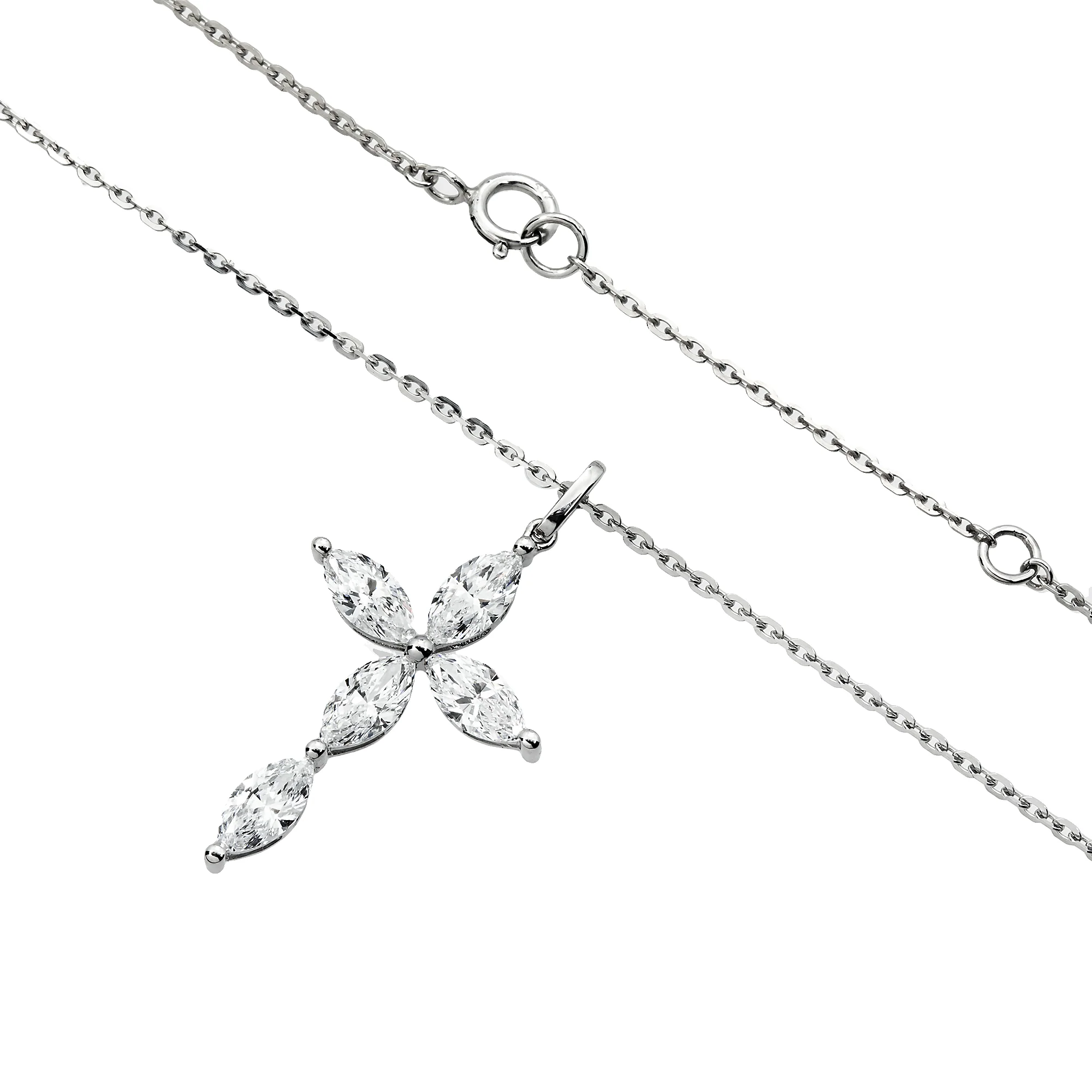 White Gold Marquise Cut Diamond Cross Pendant & Chain Necklace 1.48ct - Image 3