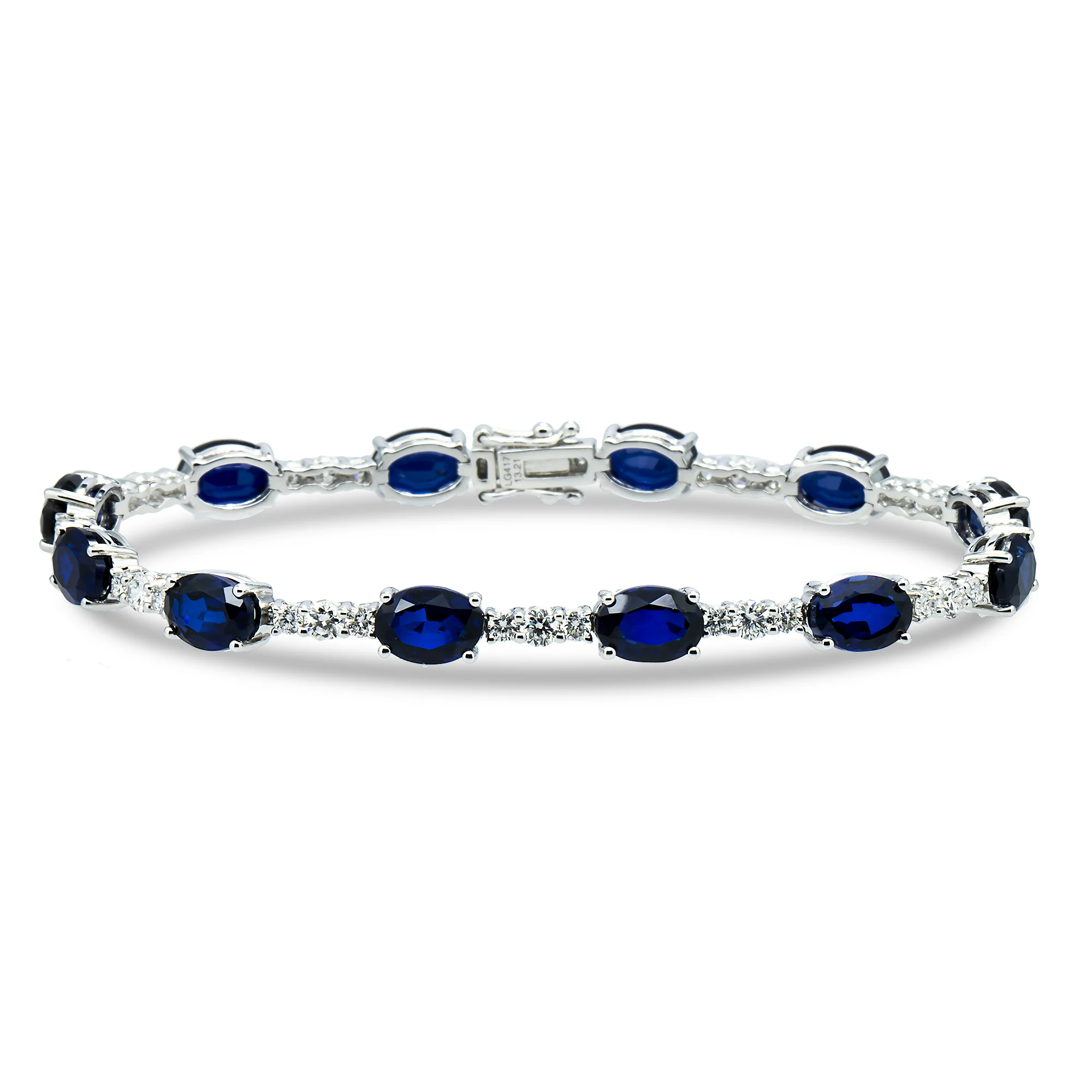 White Gold Oval Cut Sapphire & Round Cut Diamond Bracelet