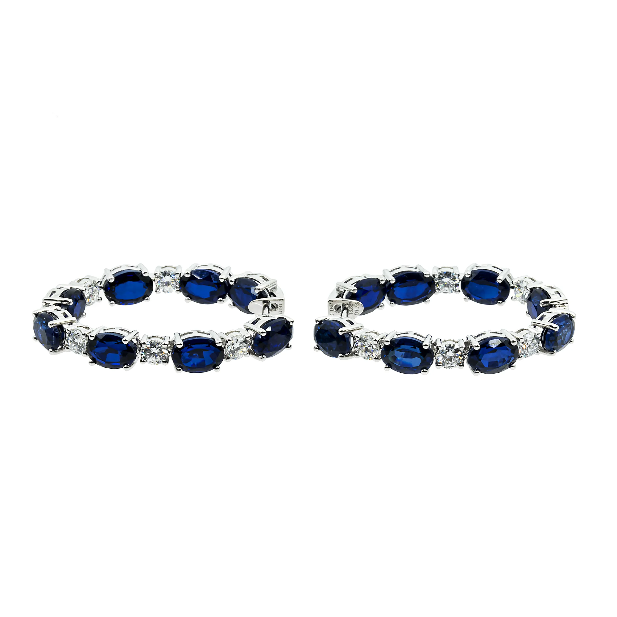 White Gold Oval Cut Sapphire & Round Cut Diamond Hoop Earrings 20.59ctw - Image 4