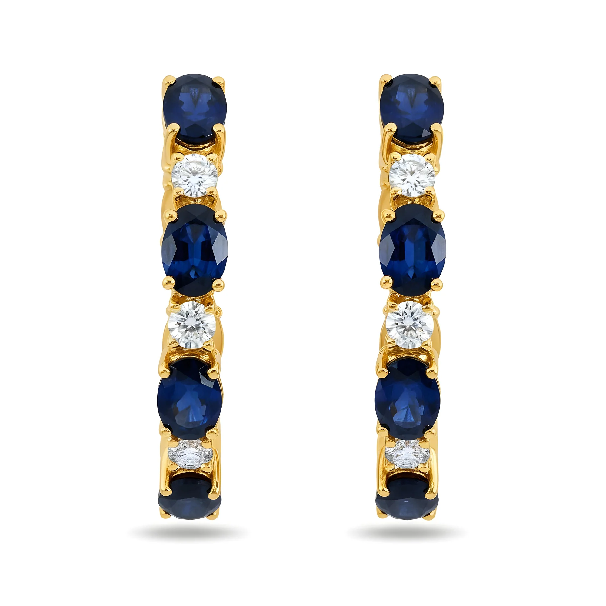 White Gold Oval Cut Sapphire & Round Cut Diamond Hoop Earrings 20.59ctw - Image 5