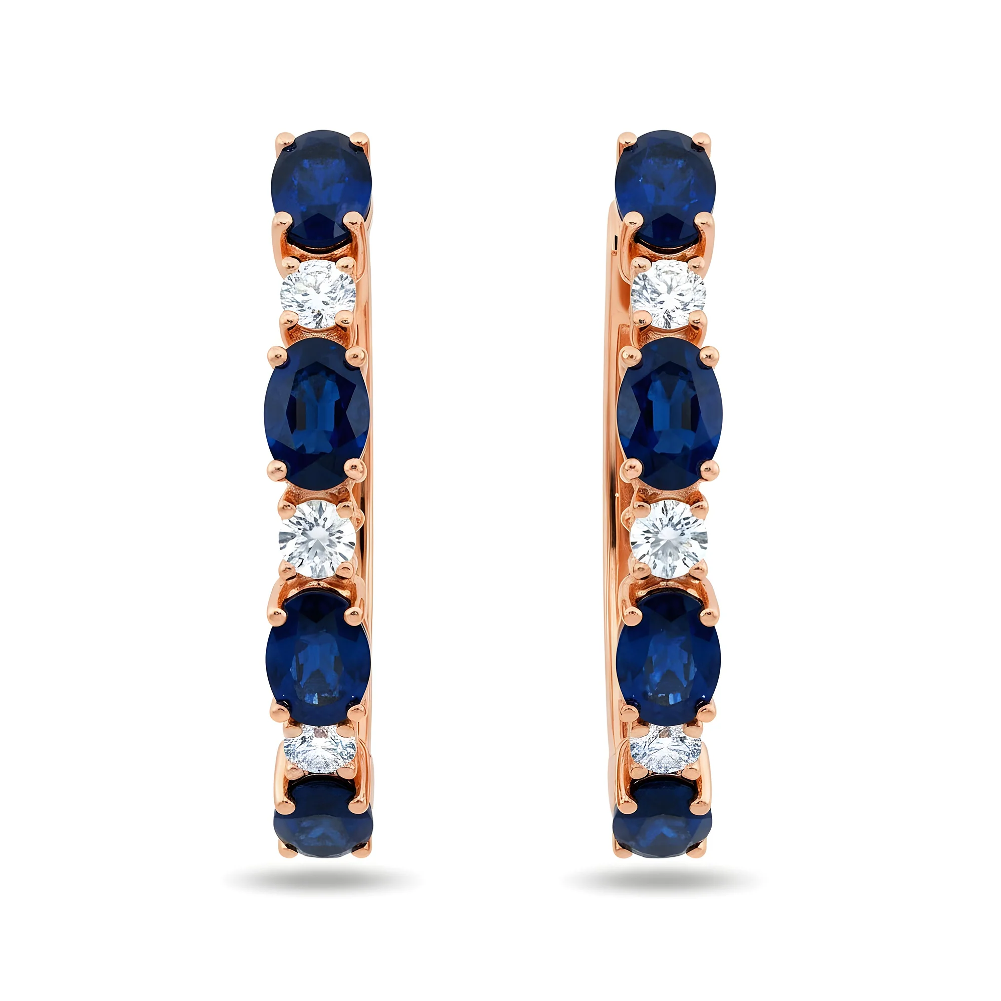 White Gold Oval Cut Sapphire & Round Cut Diamond Hoop Earrings 20.59ctw - Image 7