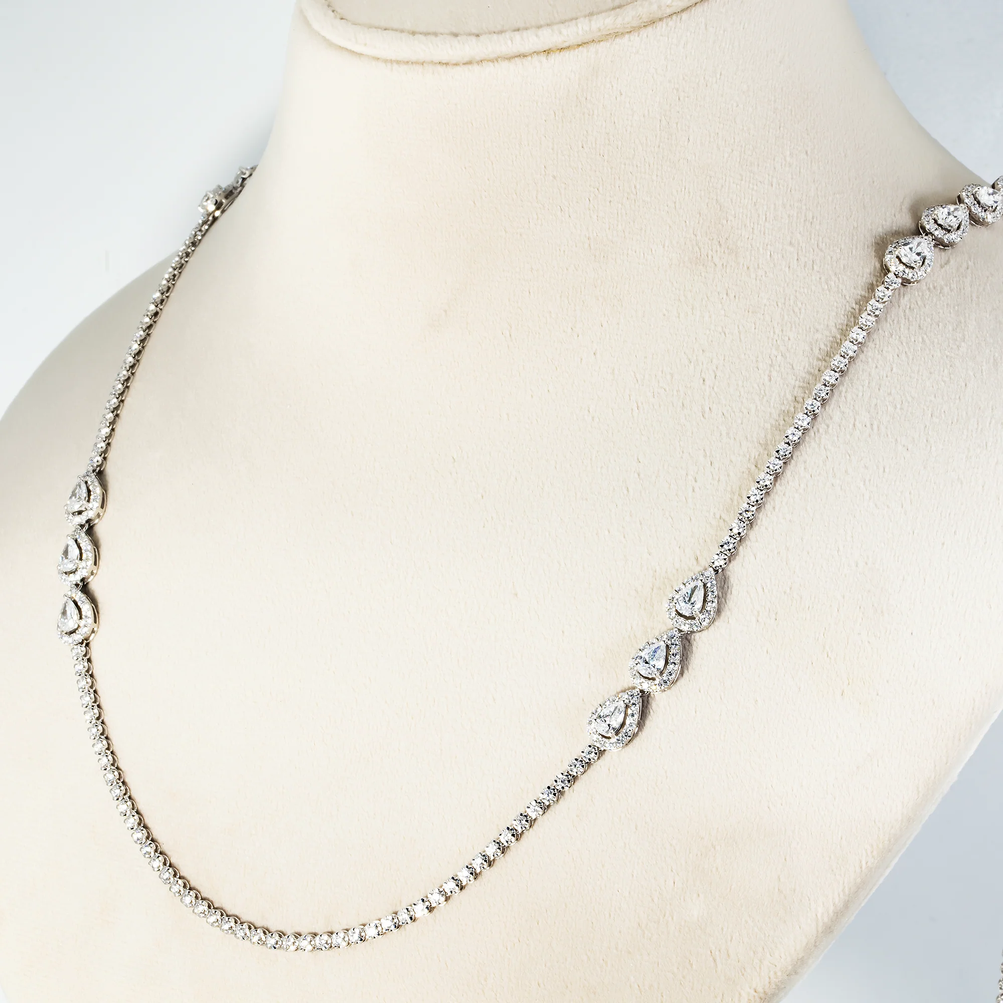 White Gold Pear & Round Diamond Floating Rain Drop Necklace 14.71ct (Extra Long 36") - Image 2