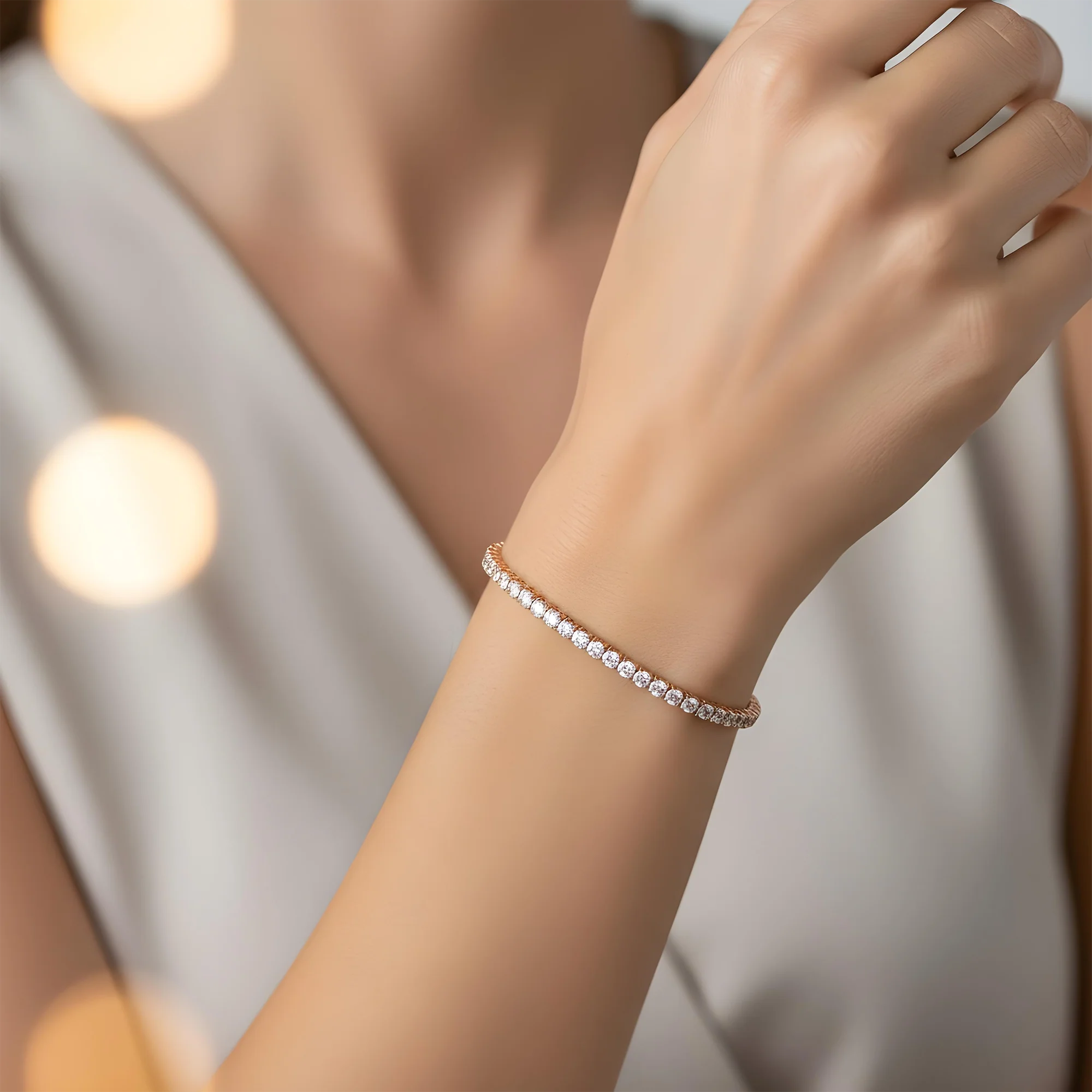 White Gold Round Cut Diamond Tennis Bracelet 4.97ct (6.5"-8.5") - Image 8