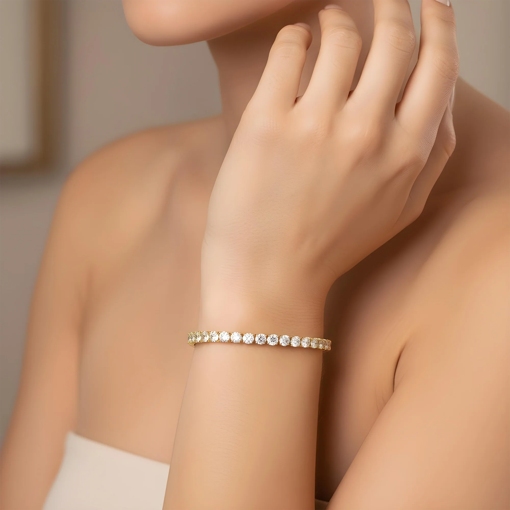 White Gold Round Cut Diamond Tennis Bracelet 7.01ct (6.5"-8.5") - Image 6