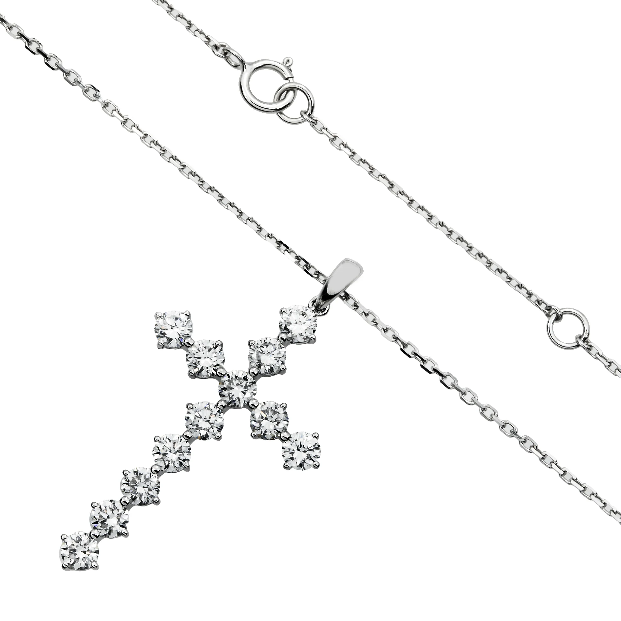 White Gold Round Diamond Cross Pendant & Chain Necklace 1.47ct - Image 3