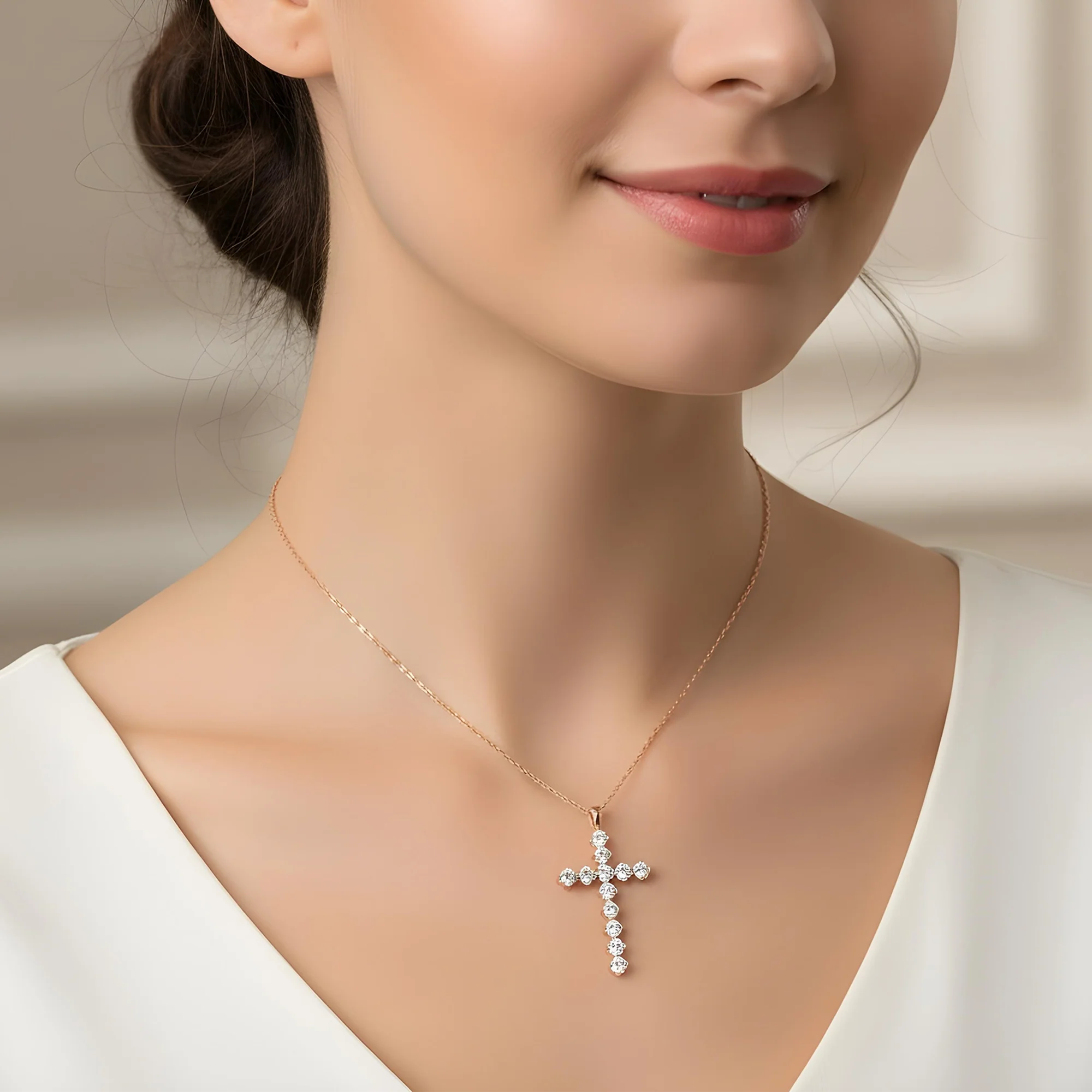 White Gold Round Diamond Cross Pendant & Chain Necklace 1.47ct - Image 7