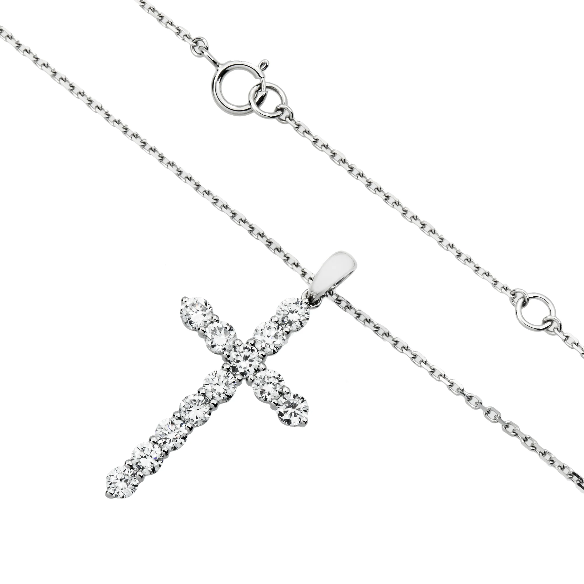 White Gold Round Diamond Cross Pendant & Chain Necklace 1.12ct - Image 3