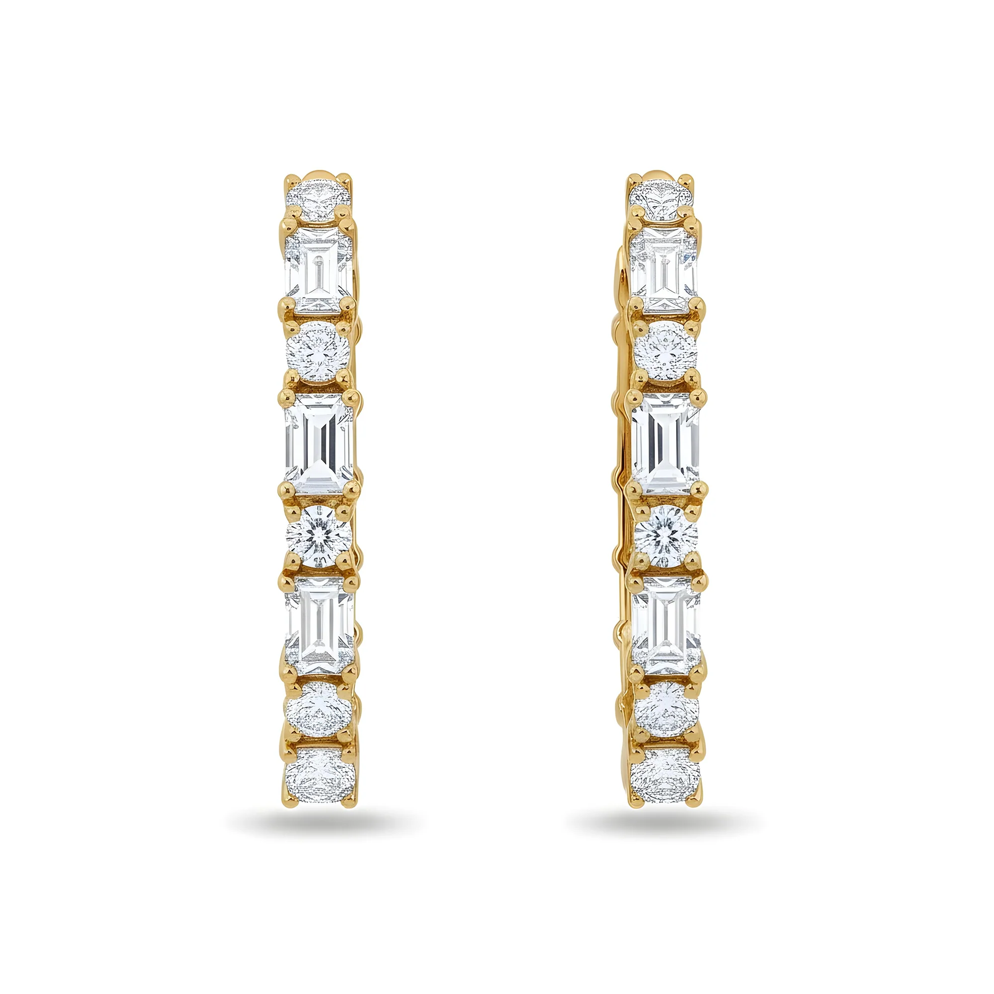 White Gold Round & Emerald Cut Diamond Inside Out Hoop Earrings 3.76ctw - Image 5