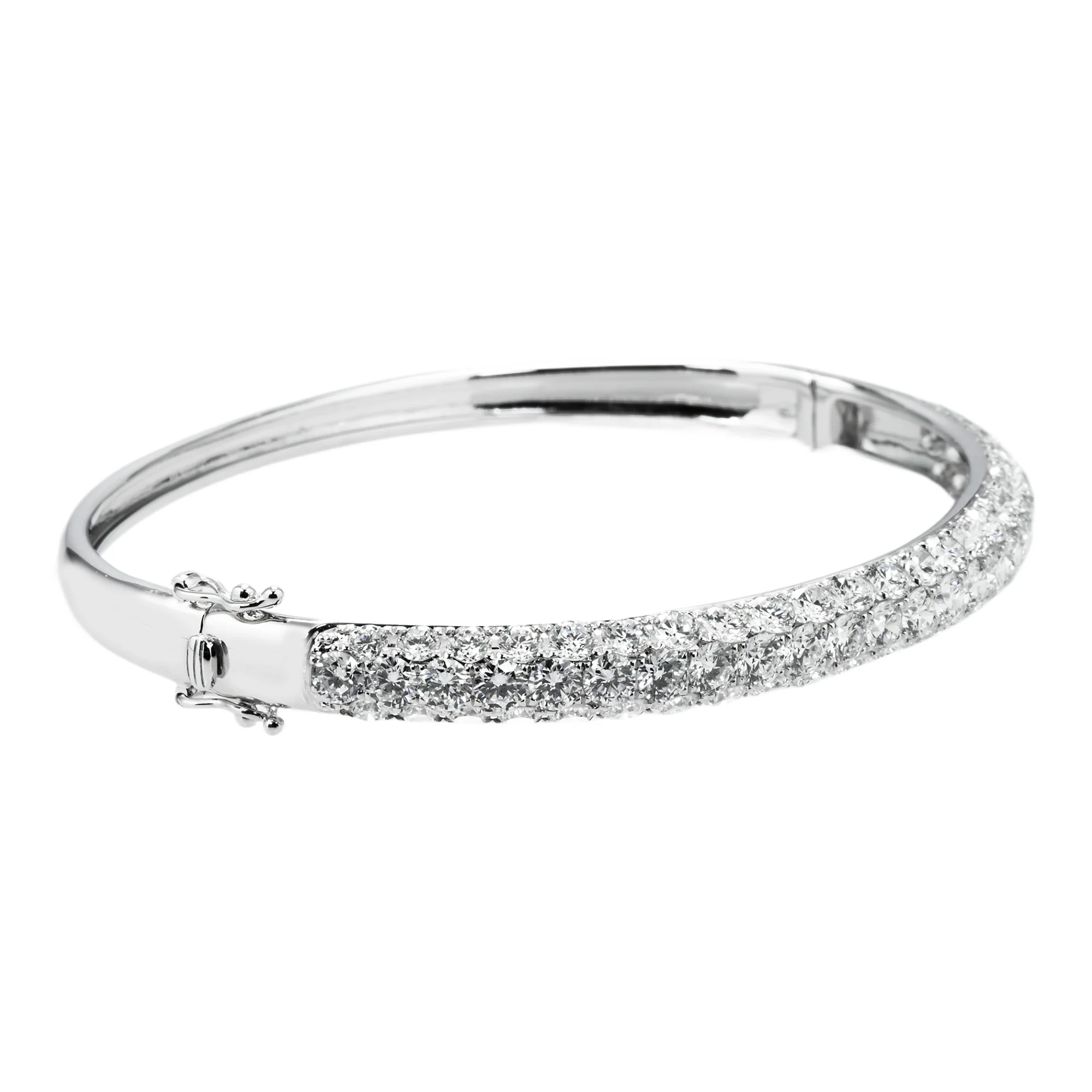 White Gold Triple Row Pave Set Round Diamond Bangle Bracelet 6.03ctw - Image 3