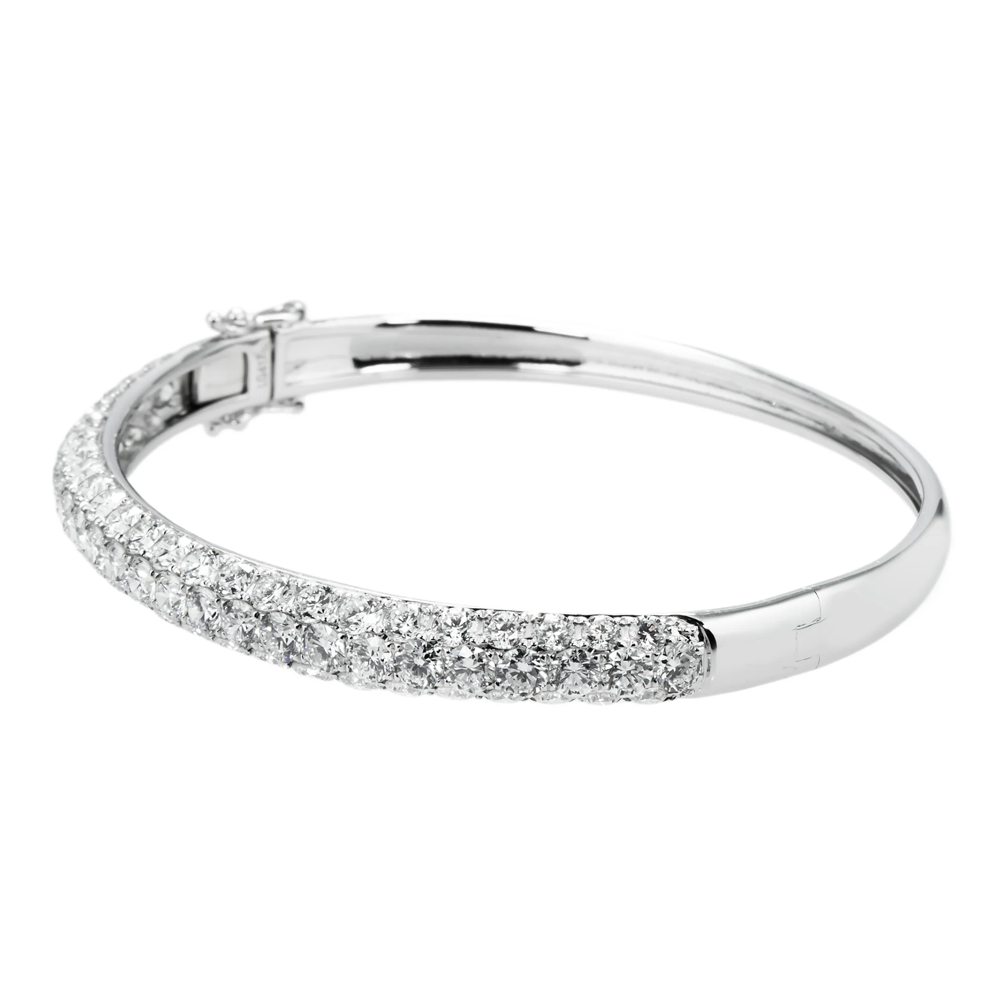 White Gold Triple Row Pave Set Round Diamond Bangle Bracelet 6.03ctw - Image 5