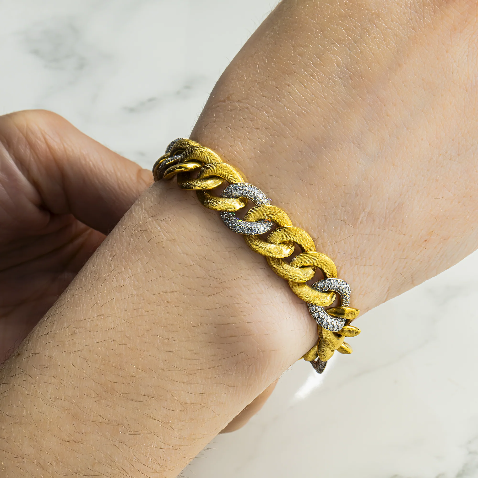 14K Two Tone Matte Gold 11mm Diamond Cuban Link Bracelet 1.51ct - Image 2