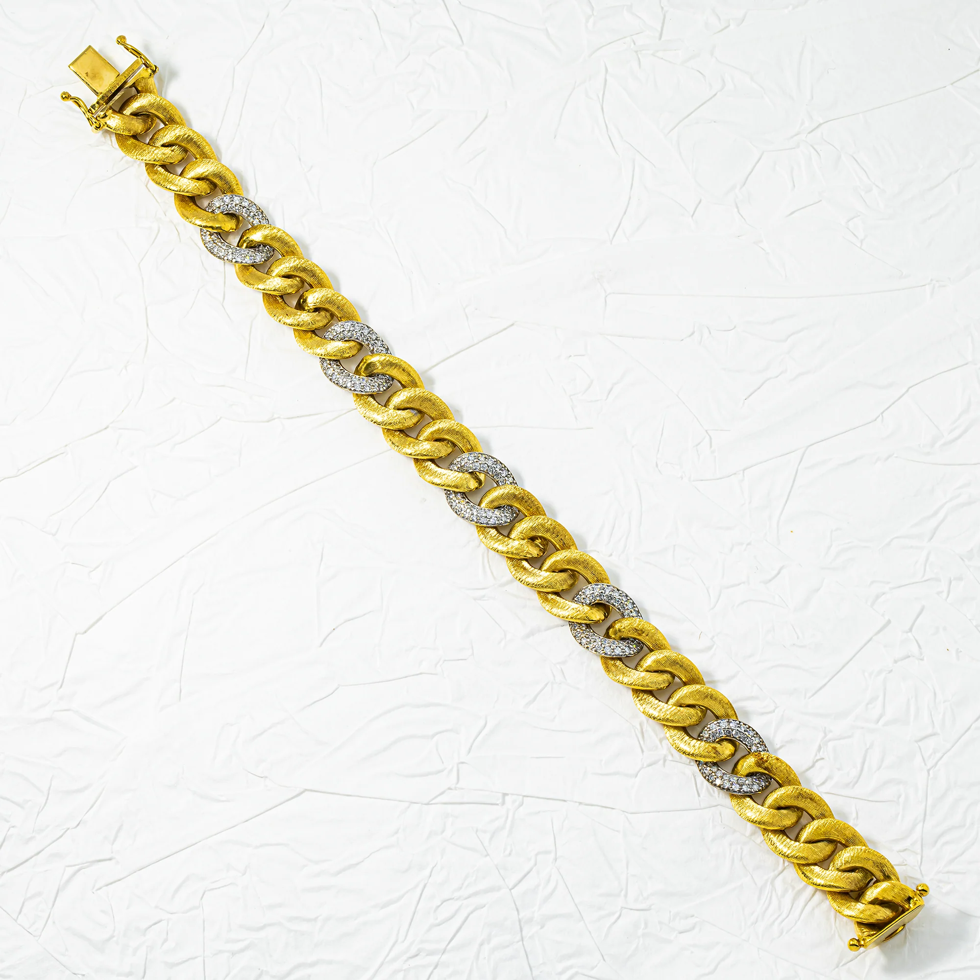 14K Two Tone Matte Gold 11mm Diamond Cuban Link Bracelet 1.51ct - Image 3
