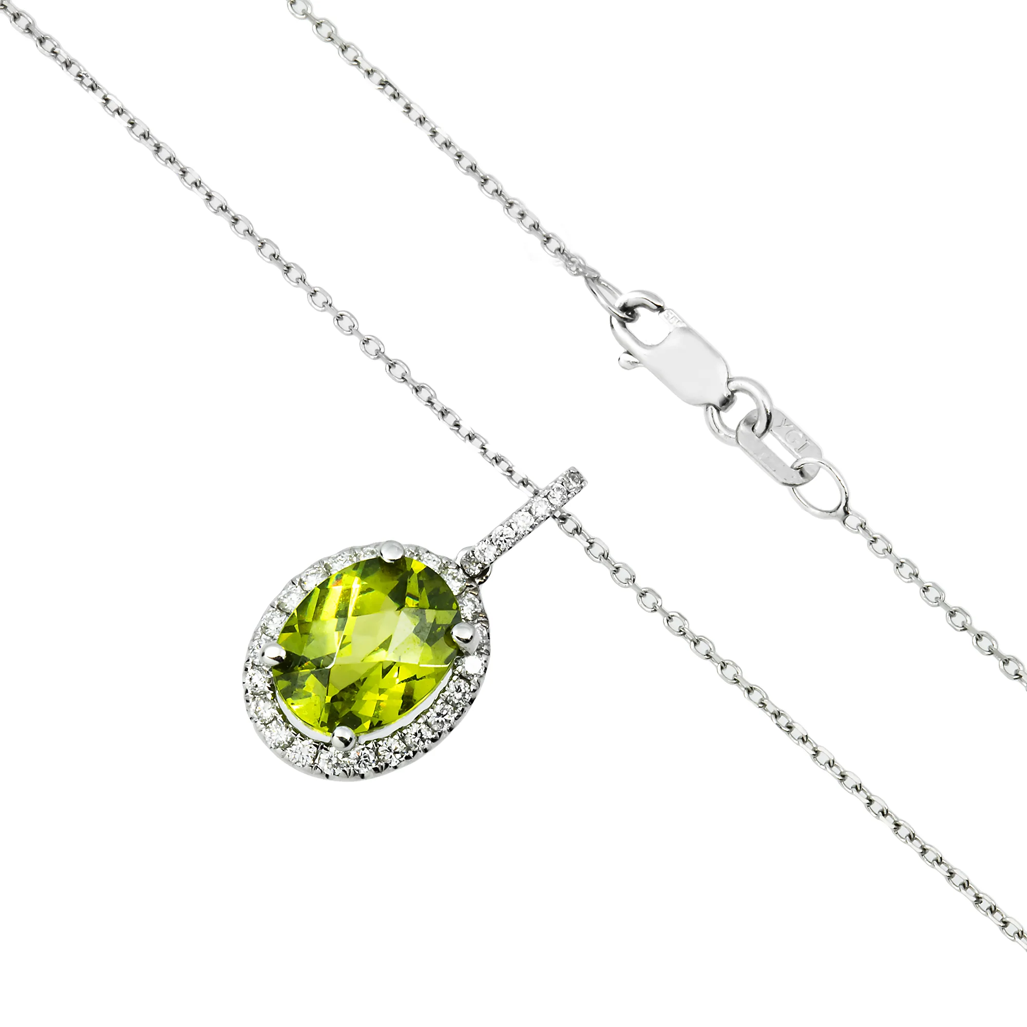 14 & 18K White Gold Diamond & Peridot Pendant & Chain Necklace - Image 3