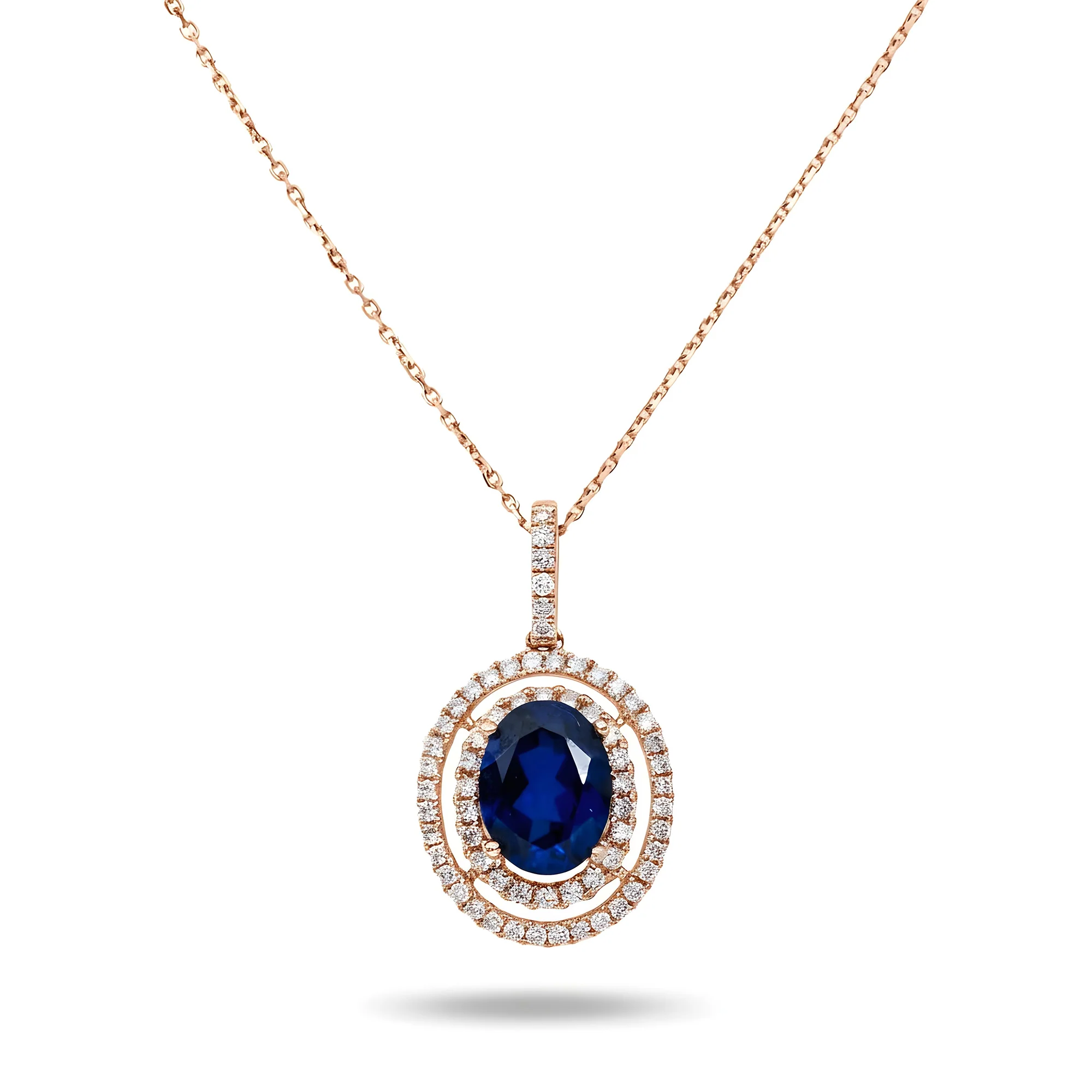 14K & 18K White Gold Diamond & Oval Cut Sapphire Gemstone Necklace - Image 7