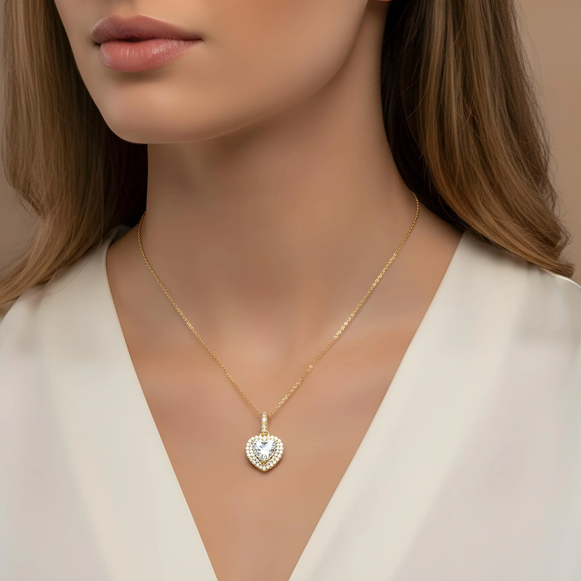 14K & 18K White Gold Heart Cut Diamond Pendant Necklace 3.07ctw - Image 4