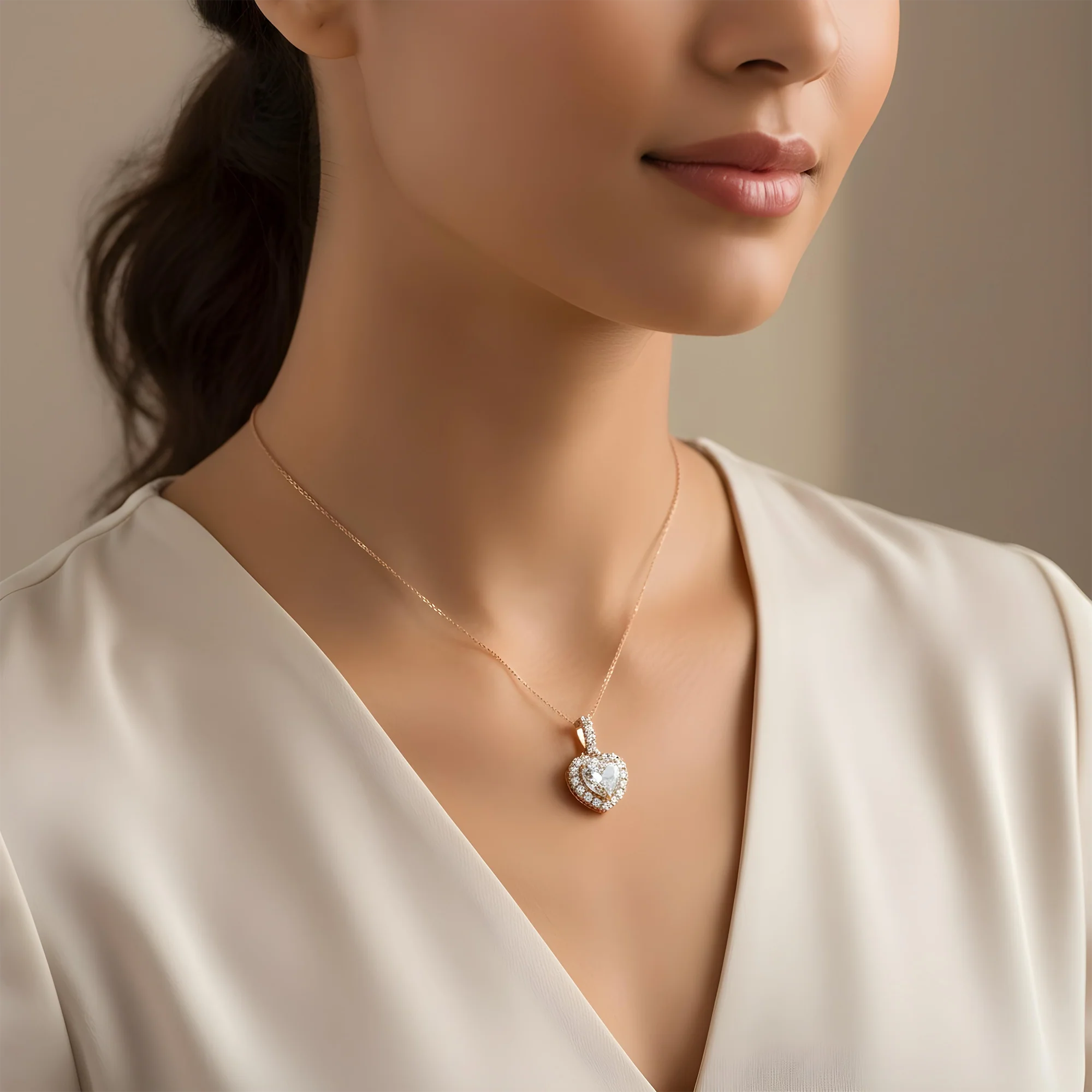 14K & 18K White Gold Heart Cut Pendant & Chain Necklace 2.73ct - Image 7