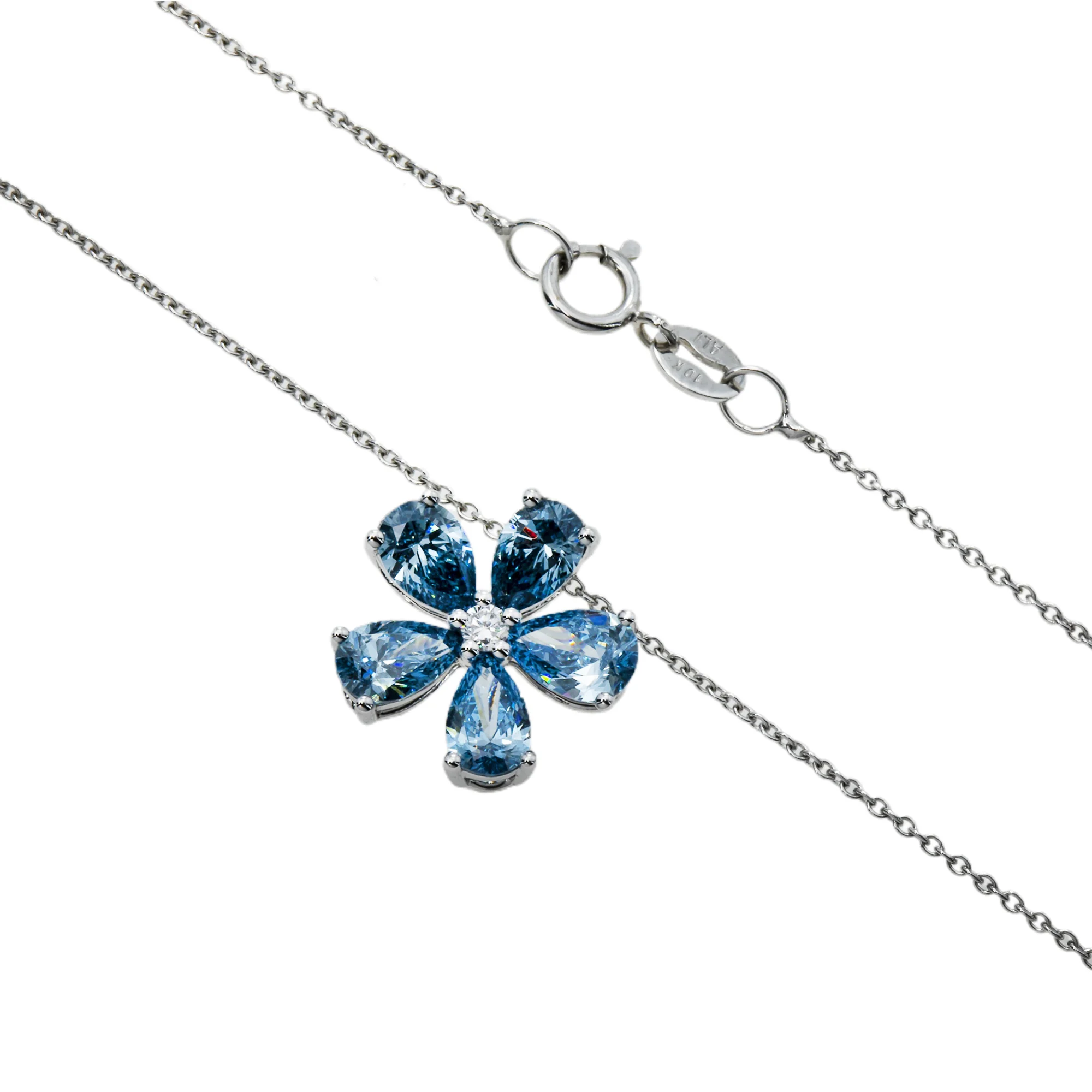 14K & 18K White Gold Pear Cut Blue Diamond Flower Necklace 1.34ct - Image 3