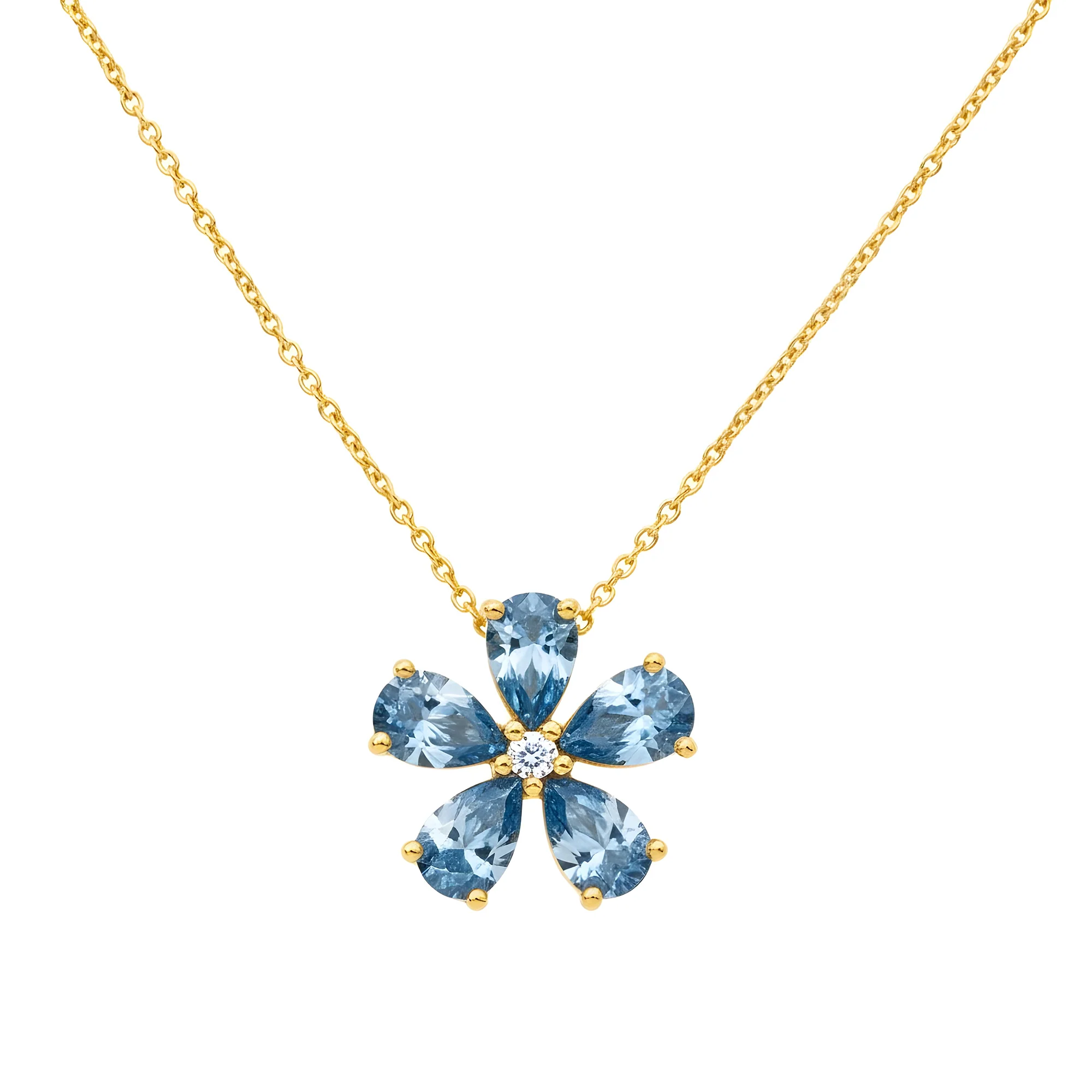 14K & 18K White Gold Pear Cut Blue Diamond Flower Necklace 1.34ct - Image 5