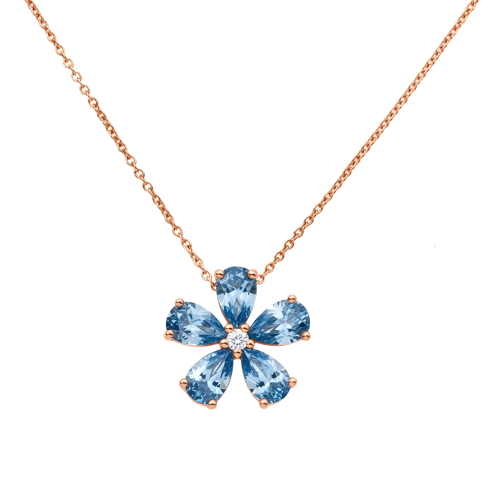 14K & 18K White Gold Pear Cut Blue Diamond Flower Necklace 1.34ct - Image 7