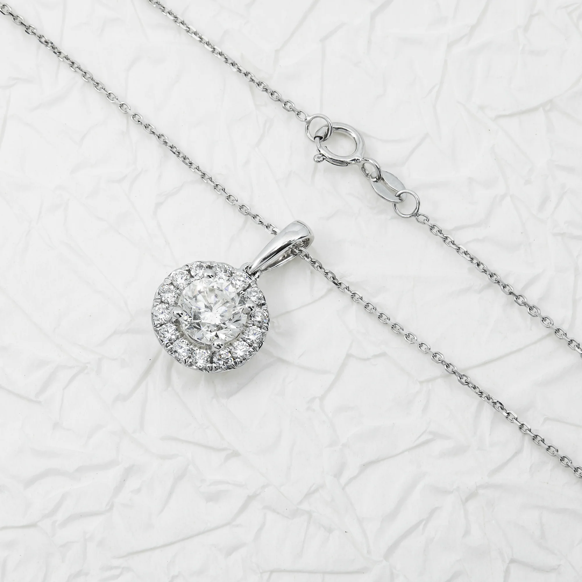 14K & 18K White Gold Round Diamond Pendant & Chain Necklace 2.07ct - Image 3