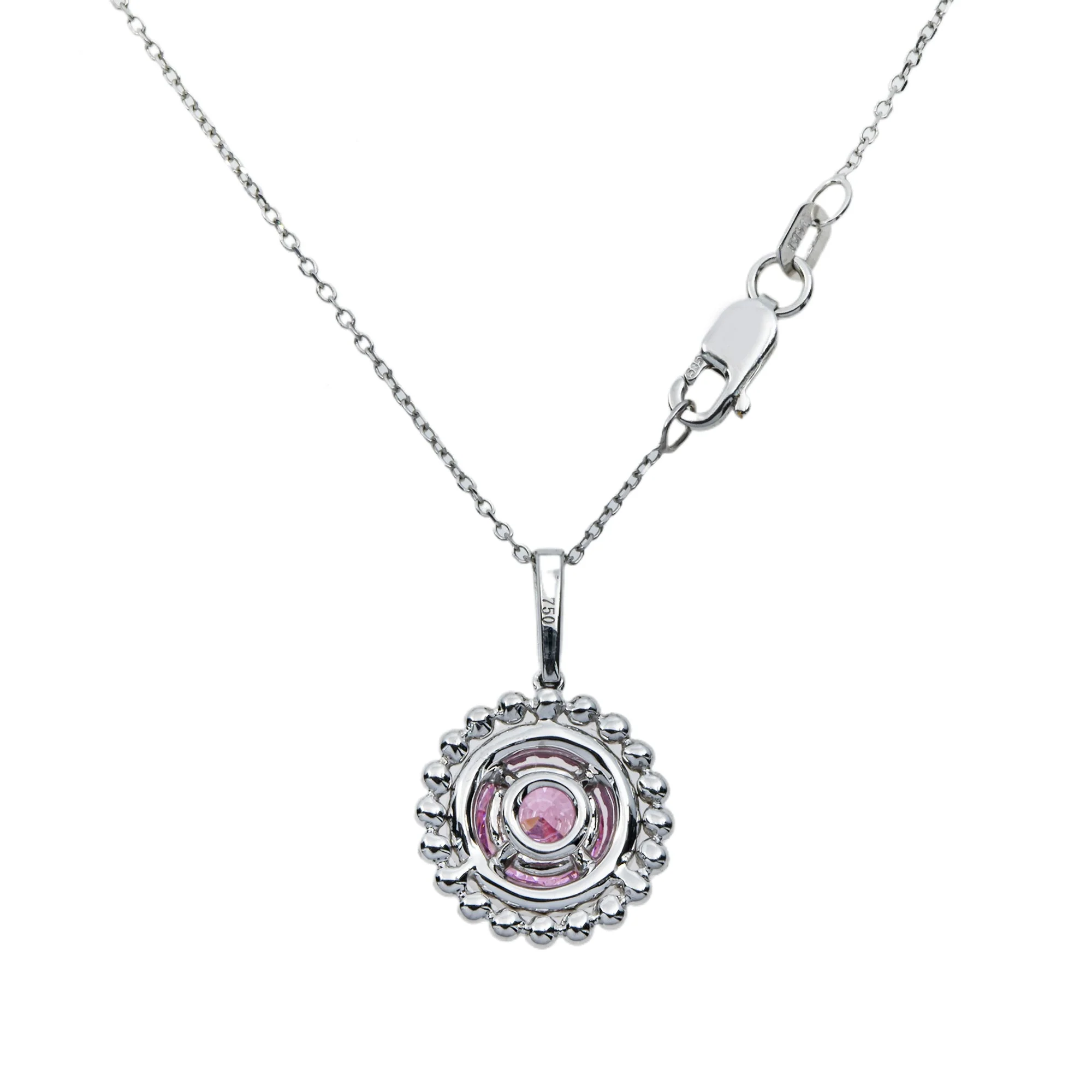 14K & 18K White Gold Round Pink Sapphire & Diamond Necklace - Image 4