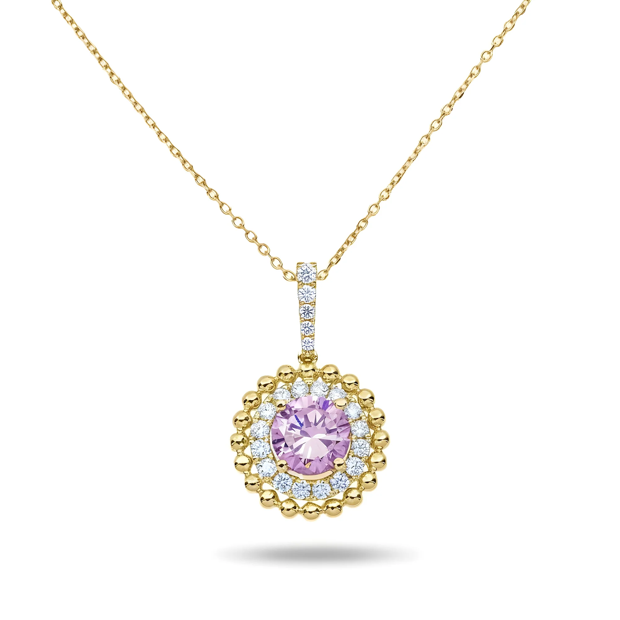 14K & 18K White Gold Round Pink Sapphire & Diamond Necklace - Image 5