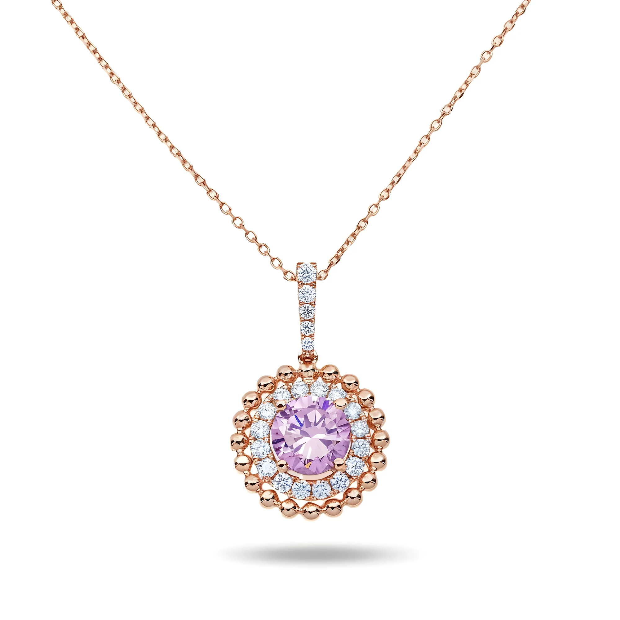 14K & 18K White Gold Round Pink Sapphire & Diamond Necklace - Image 7