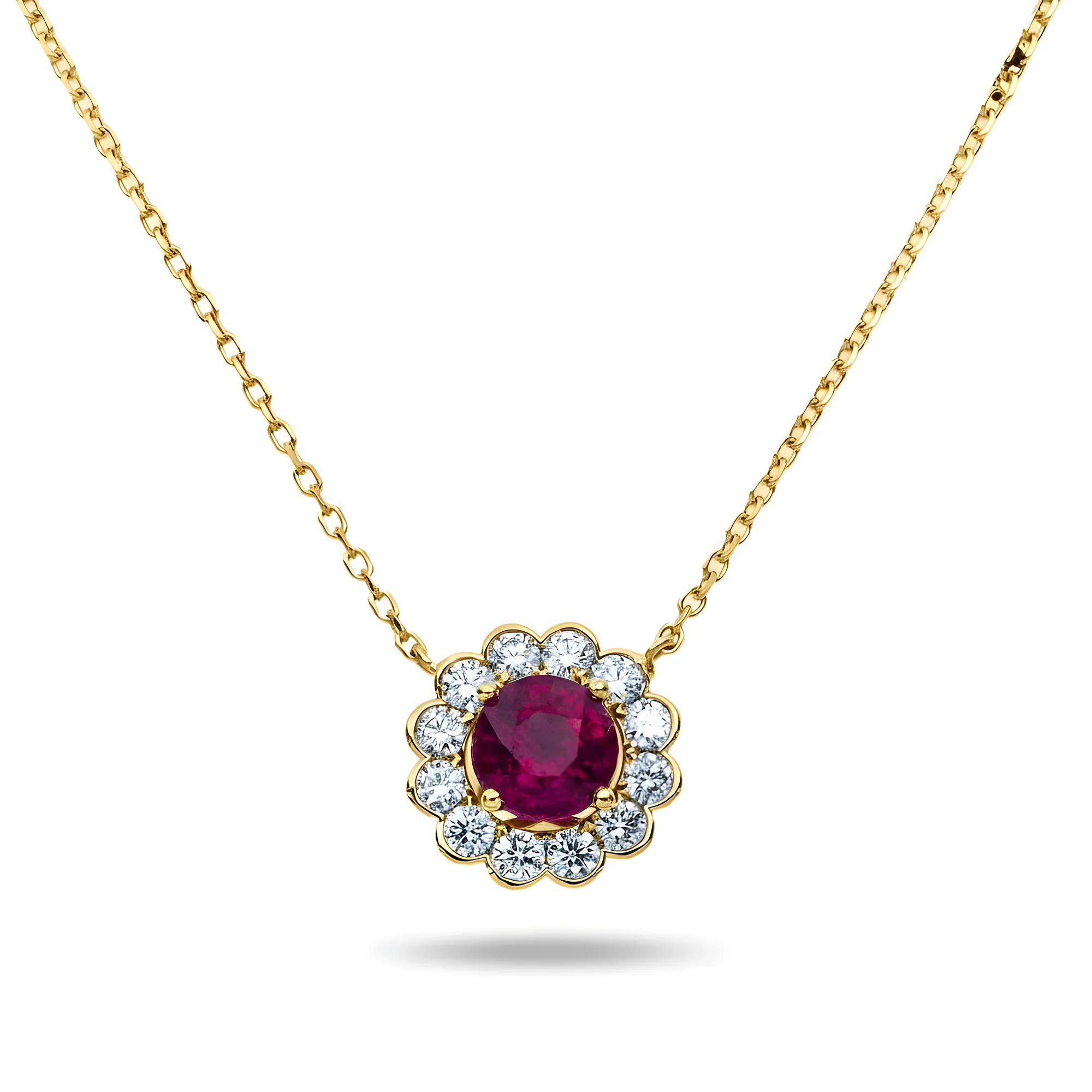 14K & 18K White Gold Round Diamond & Ruby Gemstone Necklace - Image 5
