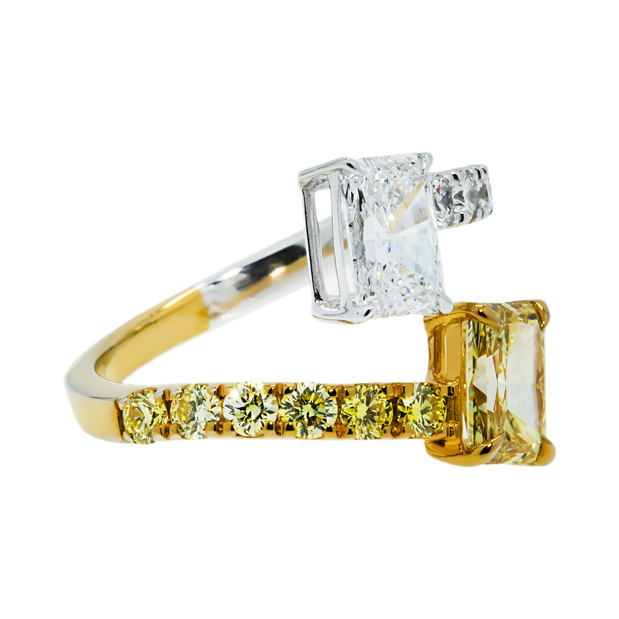 IGI 14K Two Tone Round & Radiant cut Fancy Yellow Diamond Wrap Ring 2.75ct - Image 3