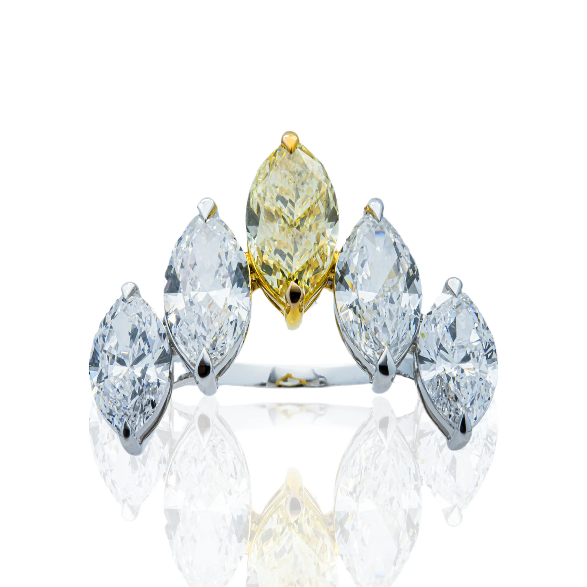 14K Two Tone Fancy Yellow & White Diamond Celestial Crown Ring 4.71ct