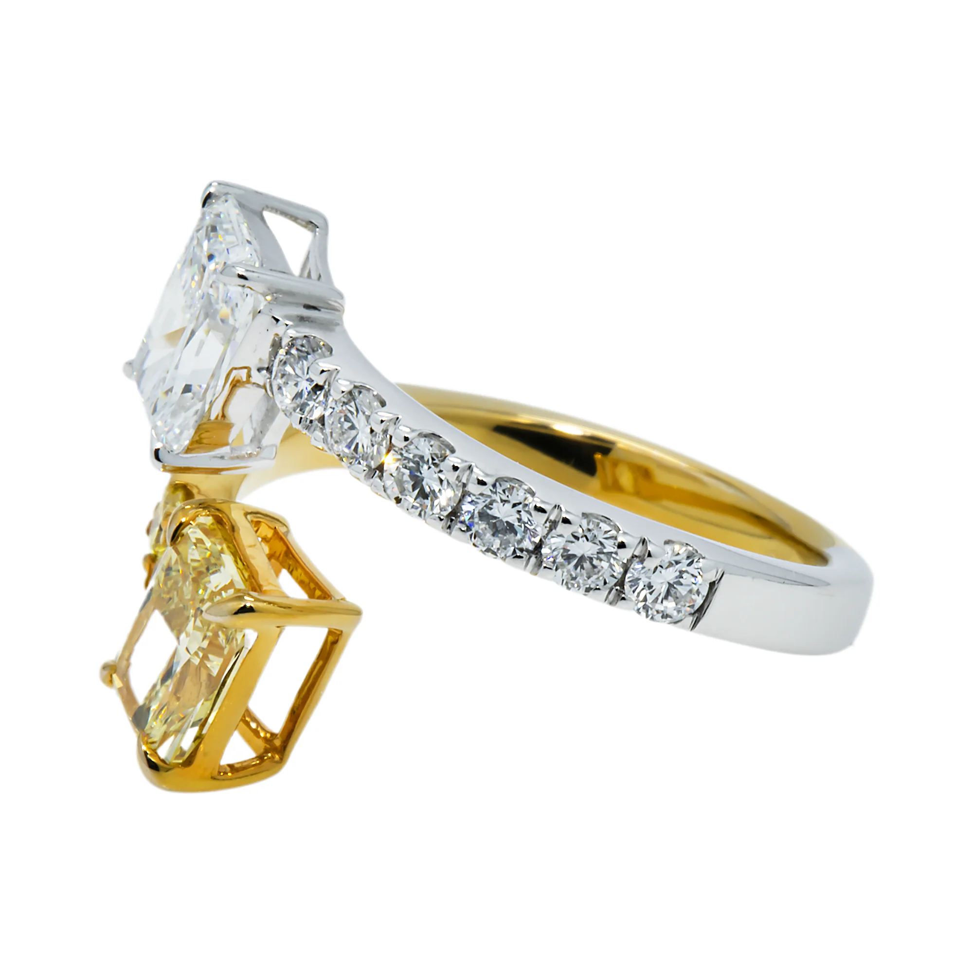 IGI 14K Two Tone Round & Radiant cut Fancy Yellow Diamond Wrap Ring 2.75ct - Image 5