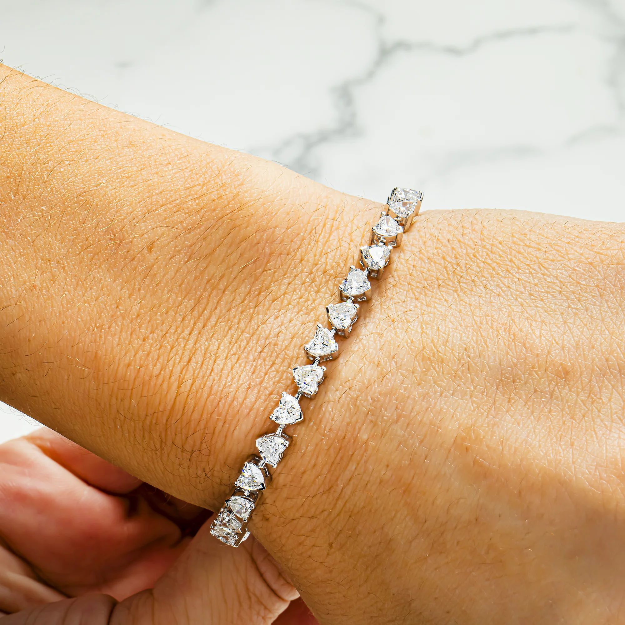 14K White Gold Heart Diamond Satellite  Bracelet 8.32ct (6"-8") - Image 2
