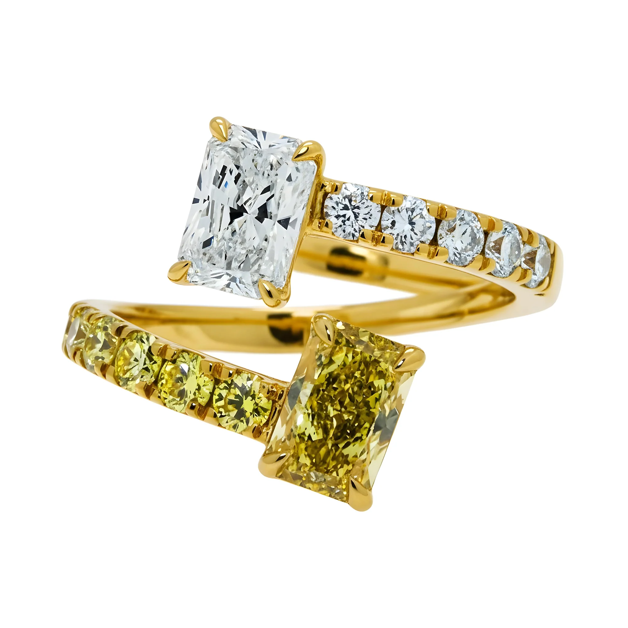IGI 14K Two Tone Round & Radiant cut Fancy Yellow Diamond Wrap Ring 2.75ct - Image 6