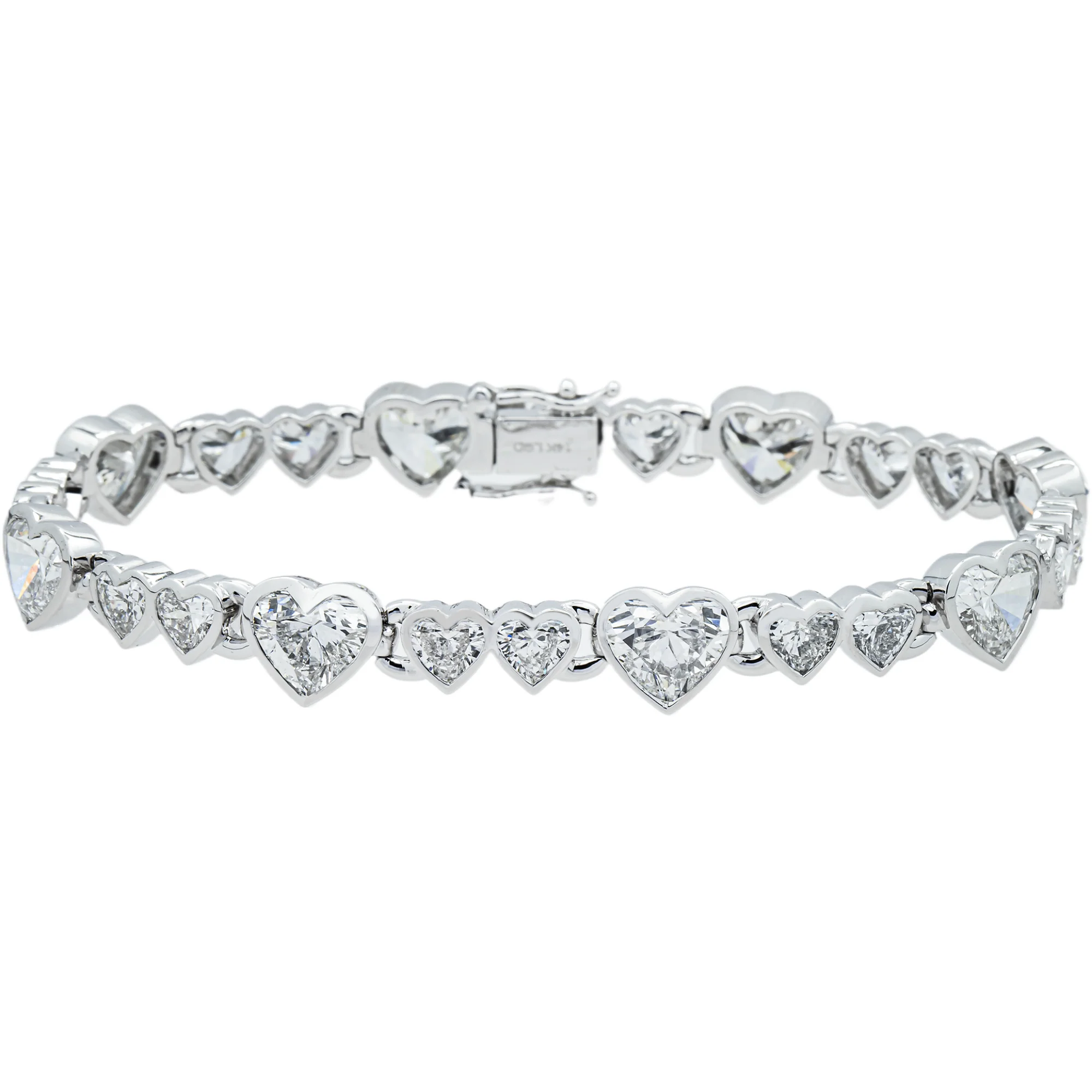 14K White Gold Heart Bezel Diamond Bracelet  19.10ct (6"-8")