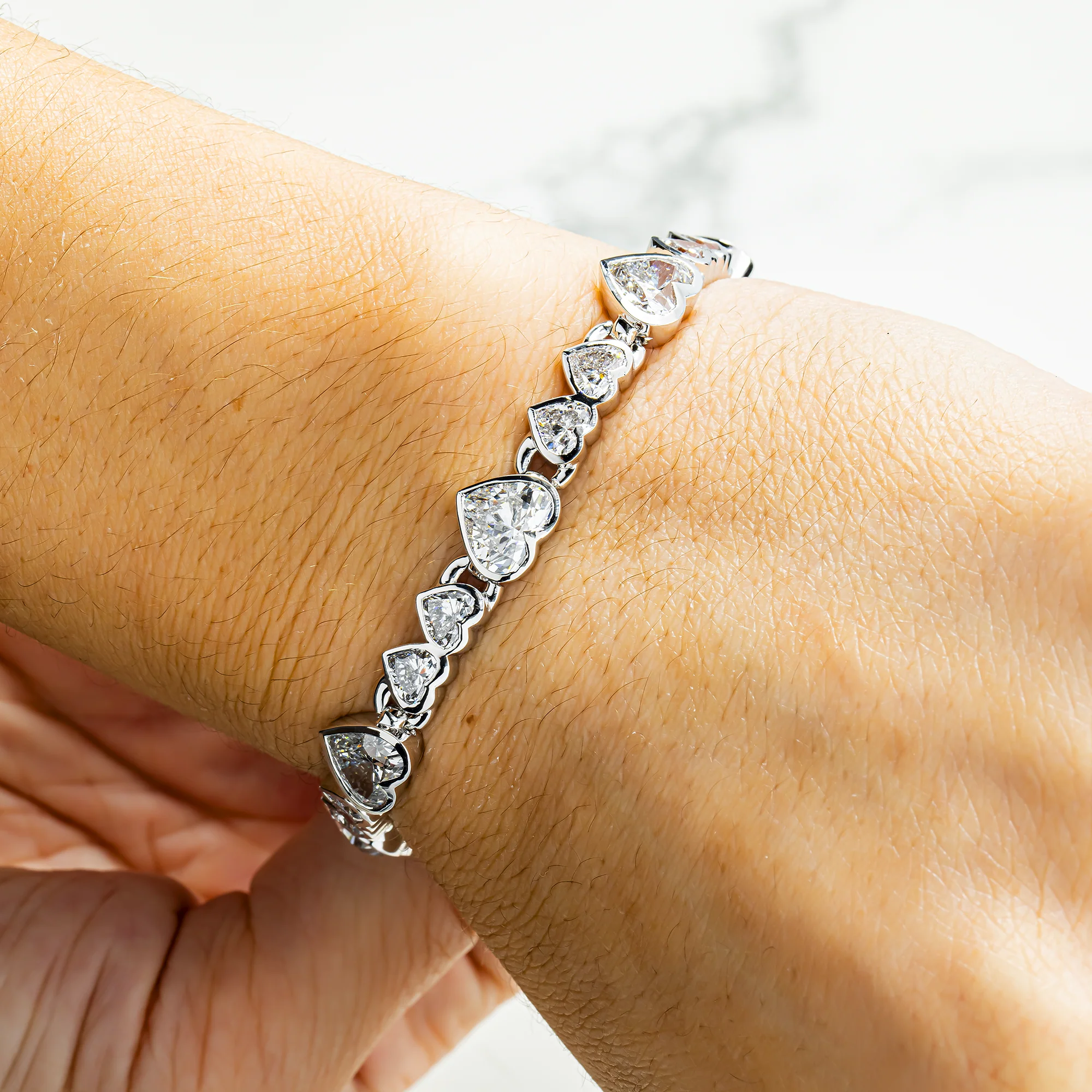 14K White Gold Heart Bezel Diamond Bracelet  19.10ct (6"-8") - Image 2