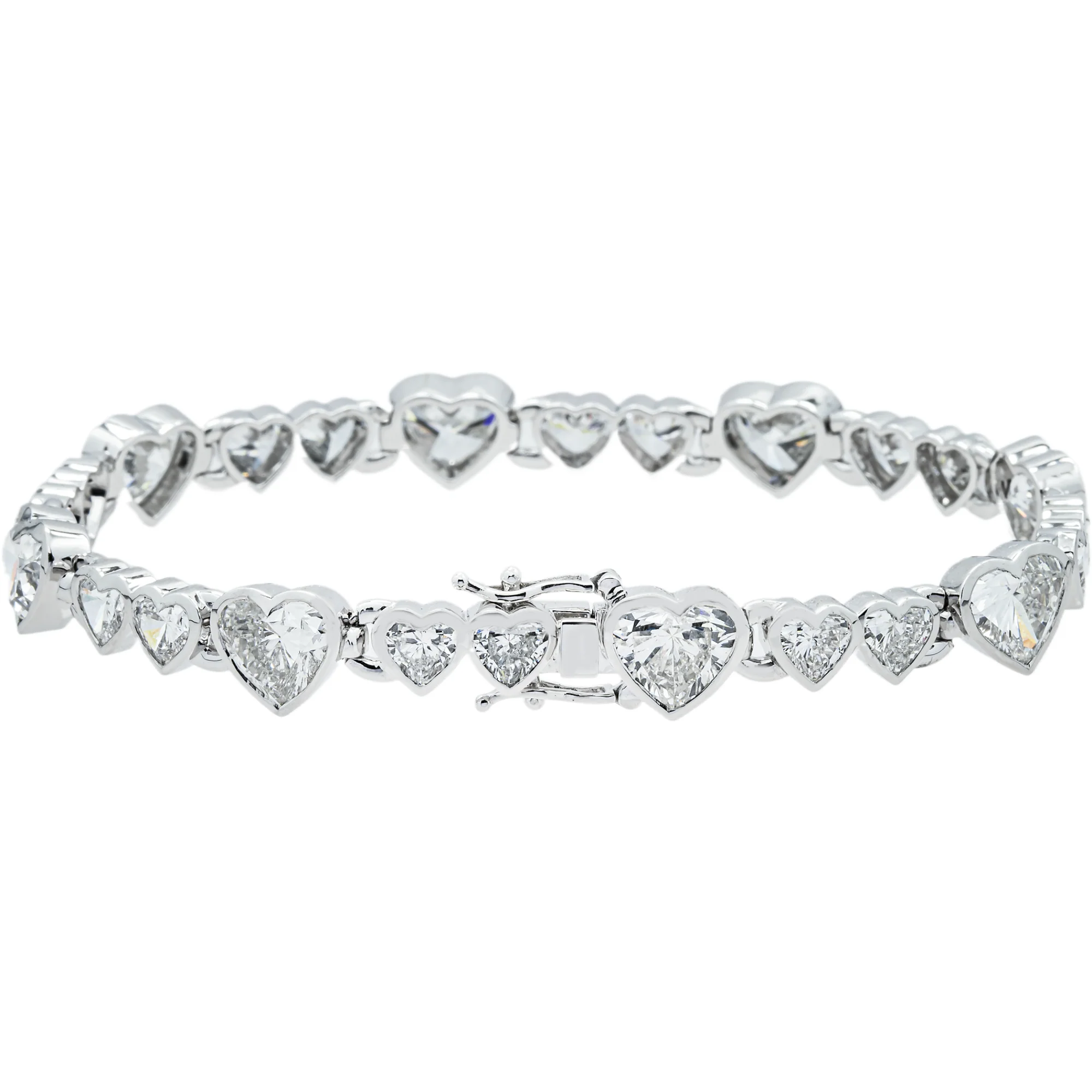 14K White Gold Heart Bezel Diamond Bracelet  19.10ct (6"-8") - Image 3