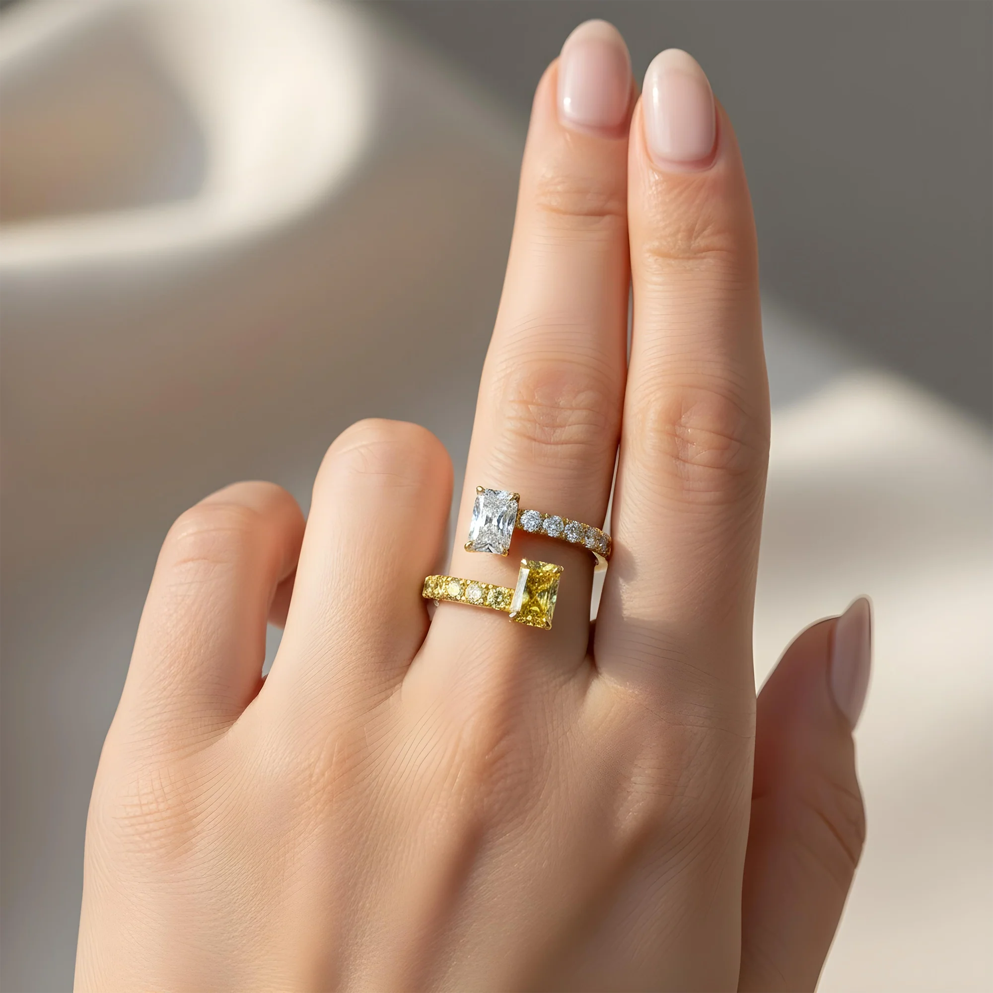 IGI 14K Two Tone Round & Radiant cut Fancy Yellow Diamond Wrap Ring 2.75ct - Image 7
