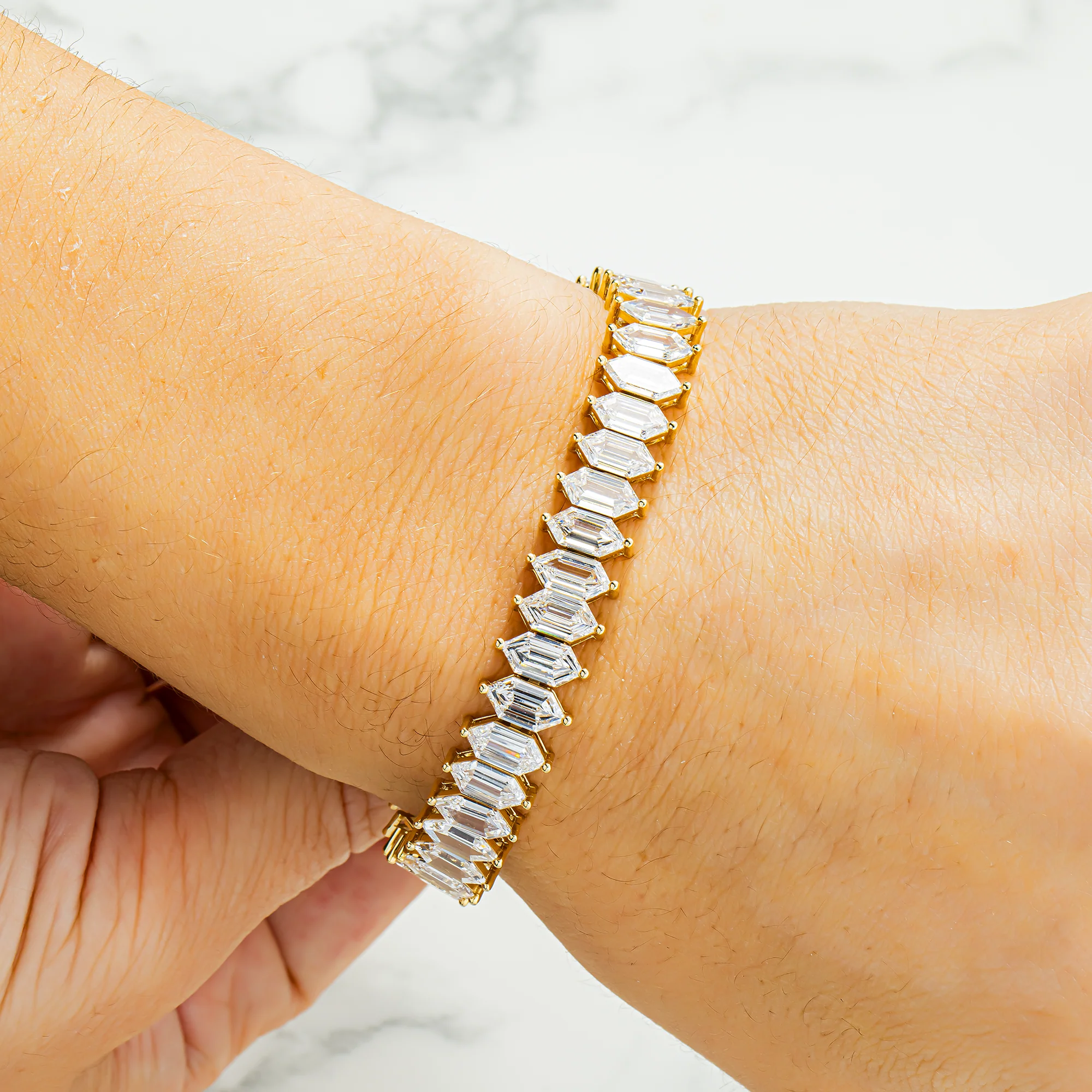 14K Yellow Gold Step Cut Marquise Diamond Bracelet  21.90ct - Image 2