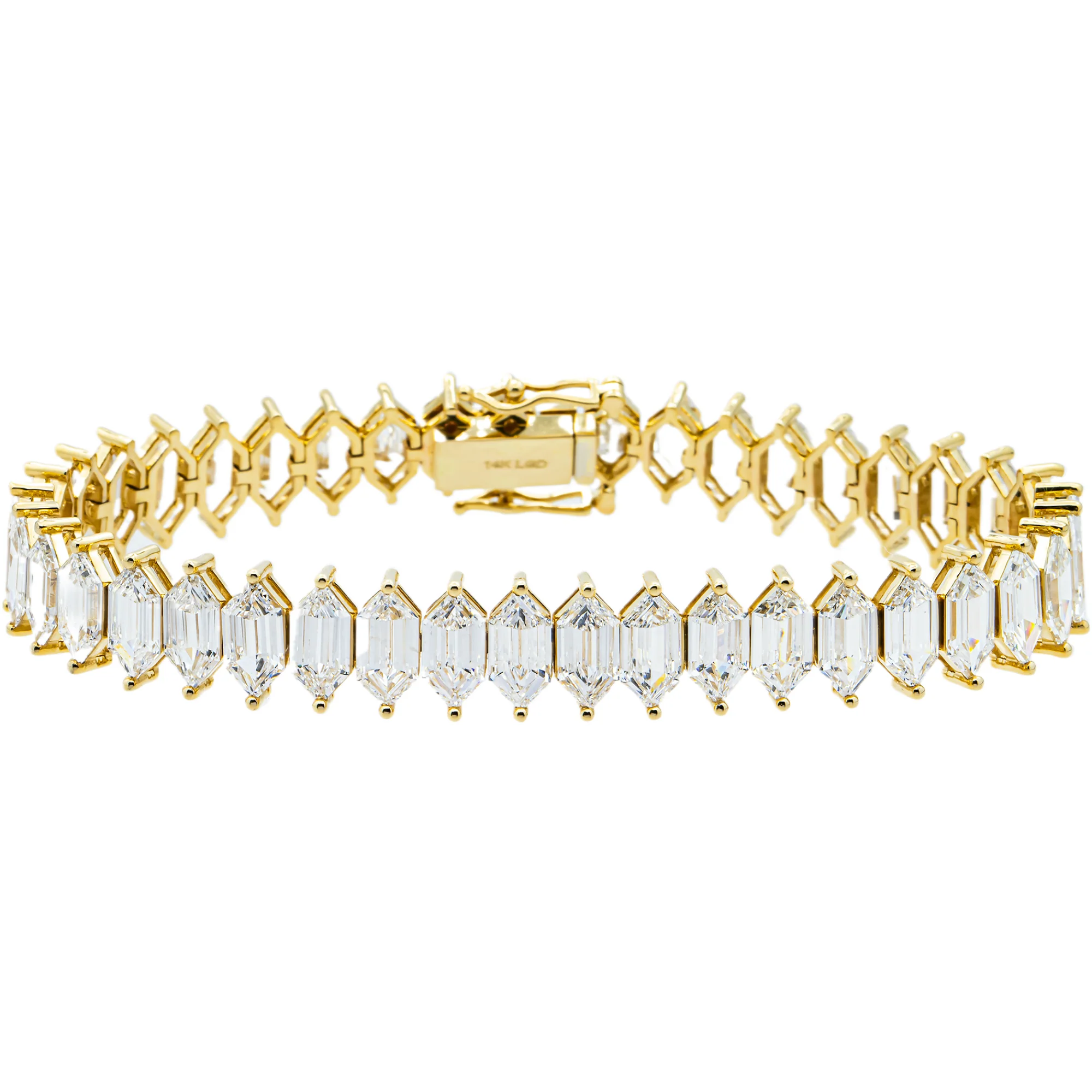 14K Yellow Gold Step Cut Marquise Diamond Bracelet  21.90ct - Image 3