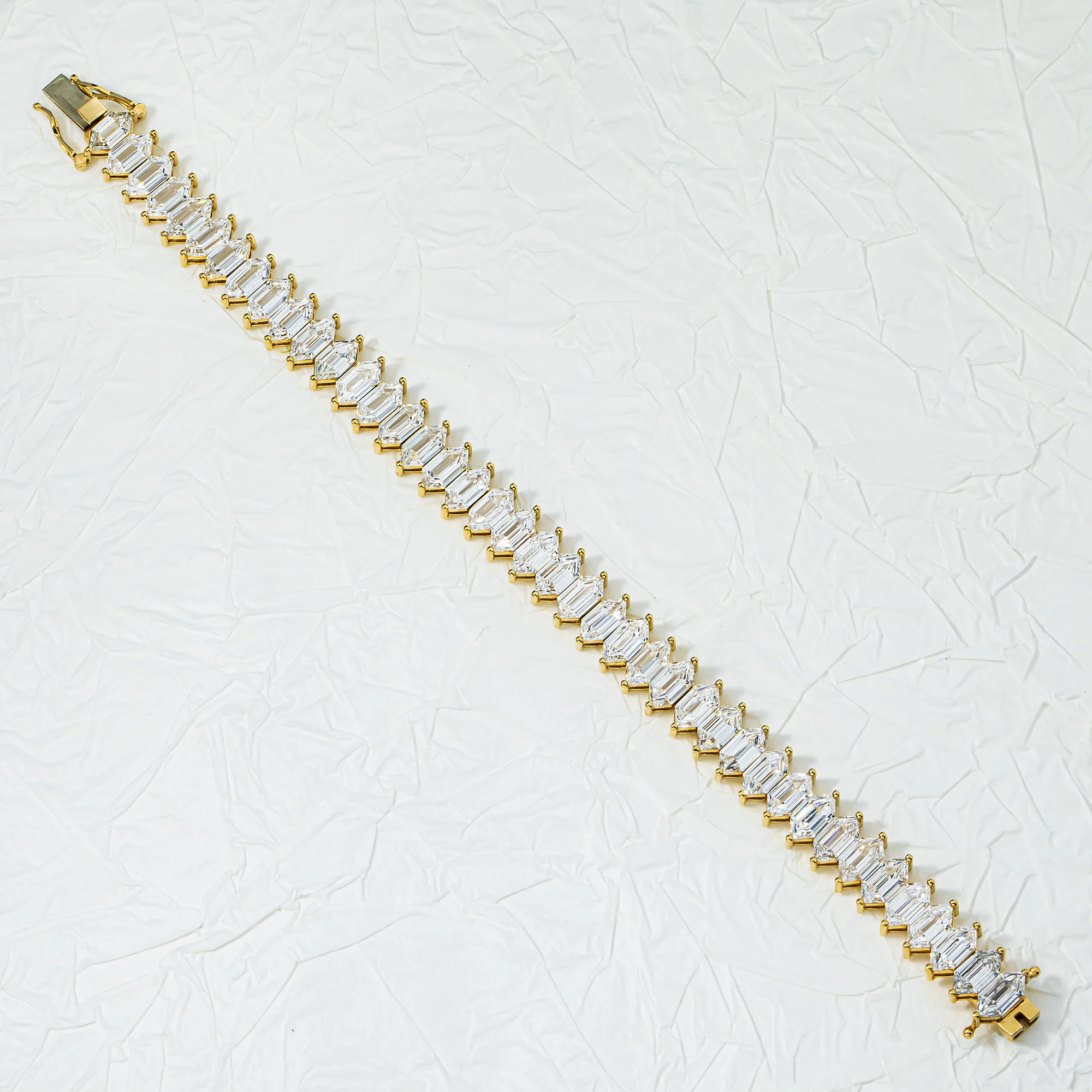 14K Yellow Gold Step Cut Marquise Diamond Bracelet  21.90ct - Image 4