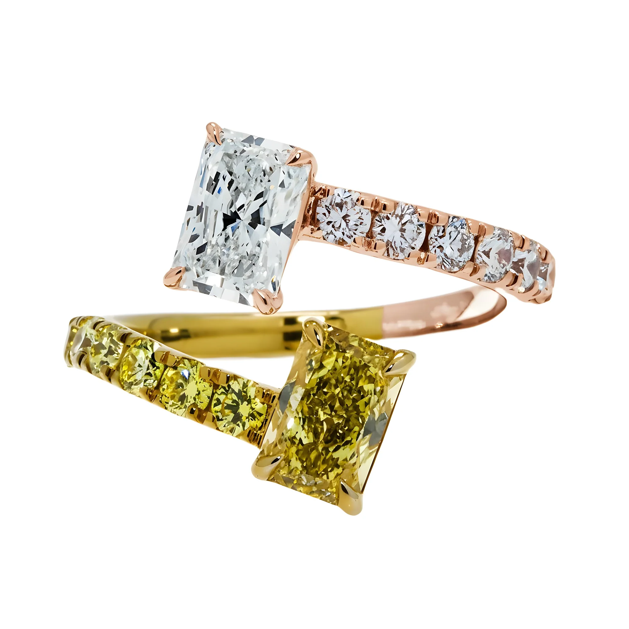 IGI 14K Two Tone Round & Radiant cut Fancy Yellow Diamond Wrap Ring 2.75ct - Image 8