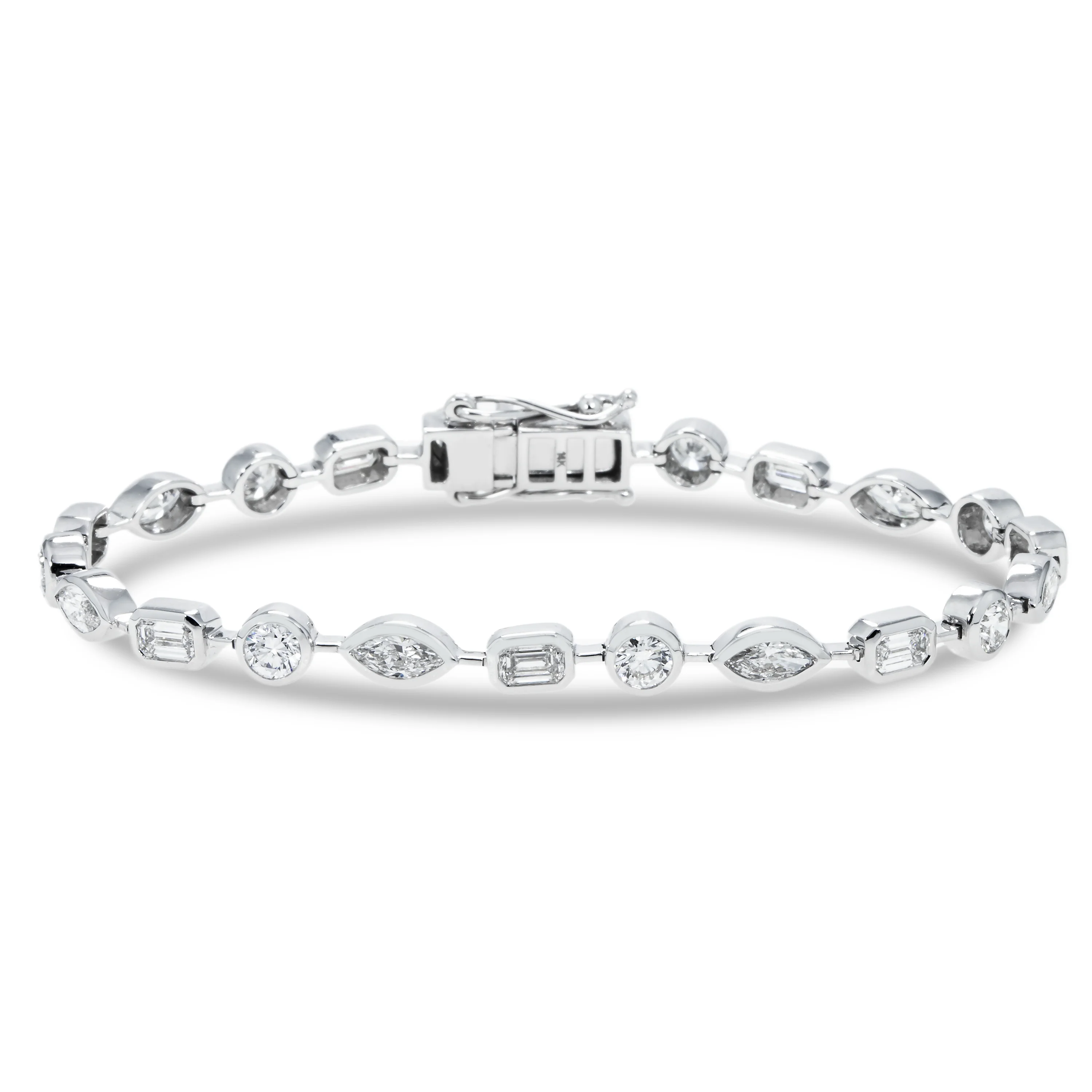 14K White Gold Bezel Set Multi Cut Diamond Satellite Bracelet 4.30ct