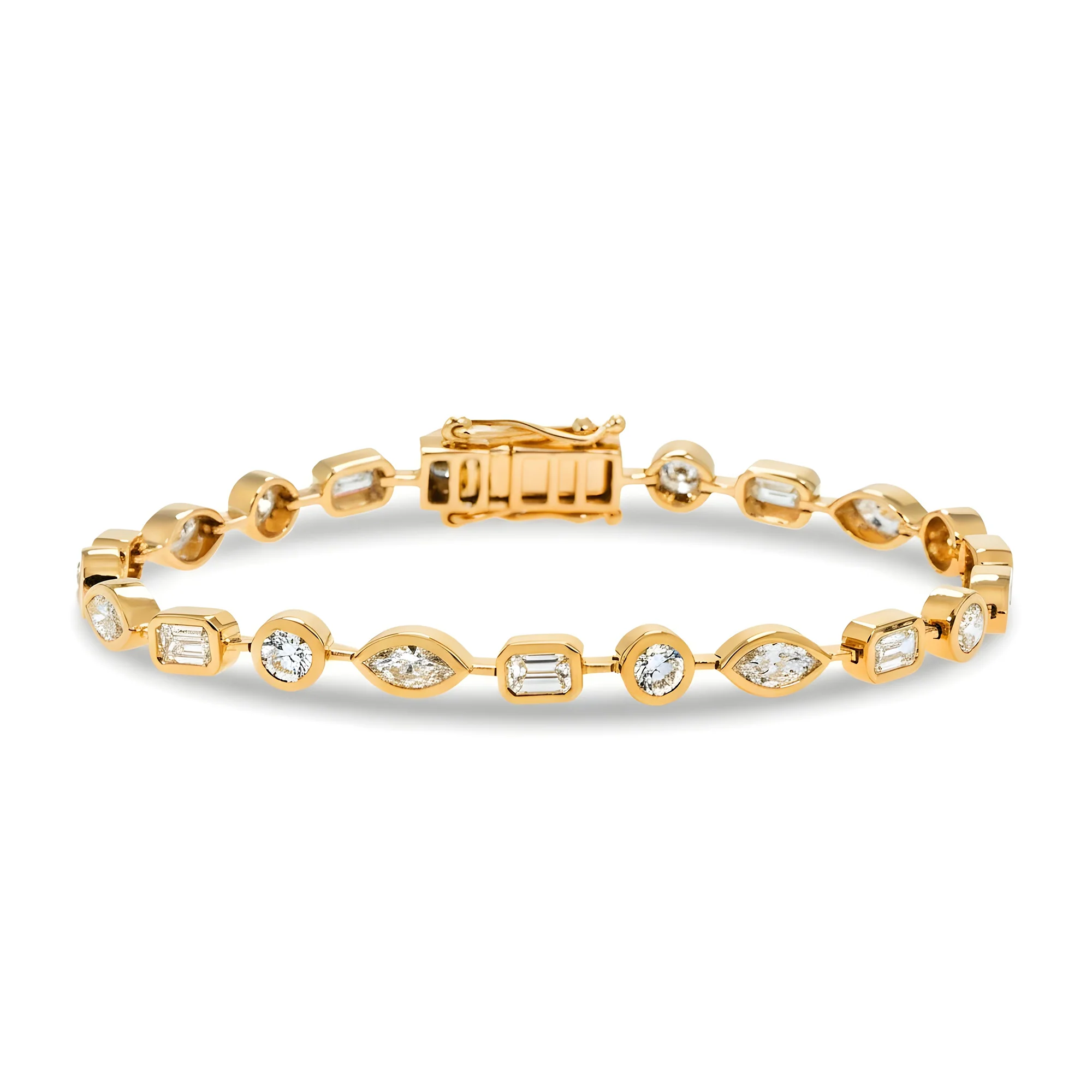 14K White Gold Bezel Set Multi Cut Diamond Satellite Bracelet 4.30ct - Image 5
