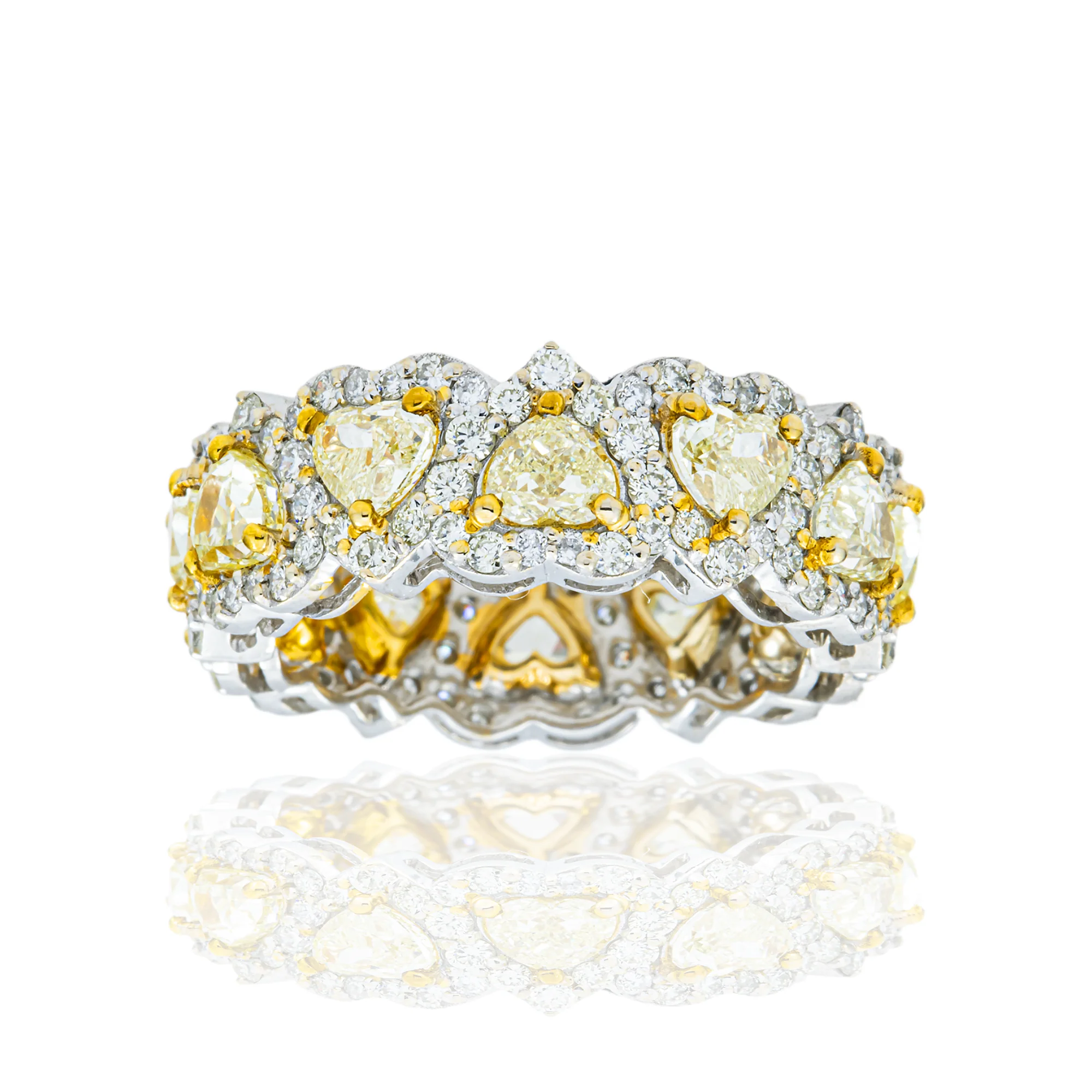 14K Light Yellow Heart Diamond Eternity Band 6.03ct (size 7)