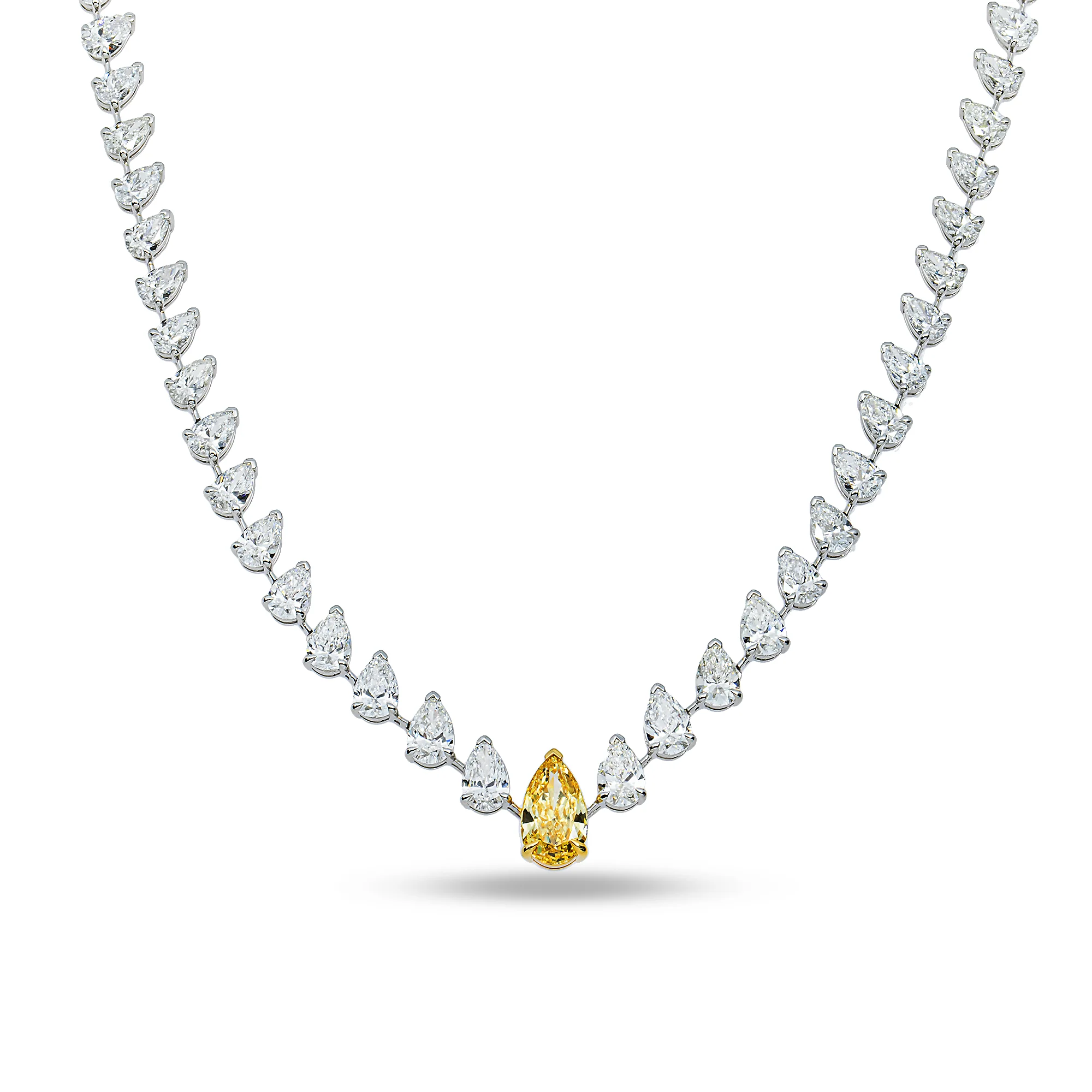 IGI 14K Fancy Vivid Yellow Pear Diamond Satellite Necklace 22.66ctw